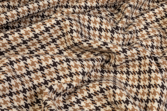 Houndstooth Italian Wool - Black, Brown, Off White