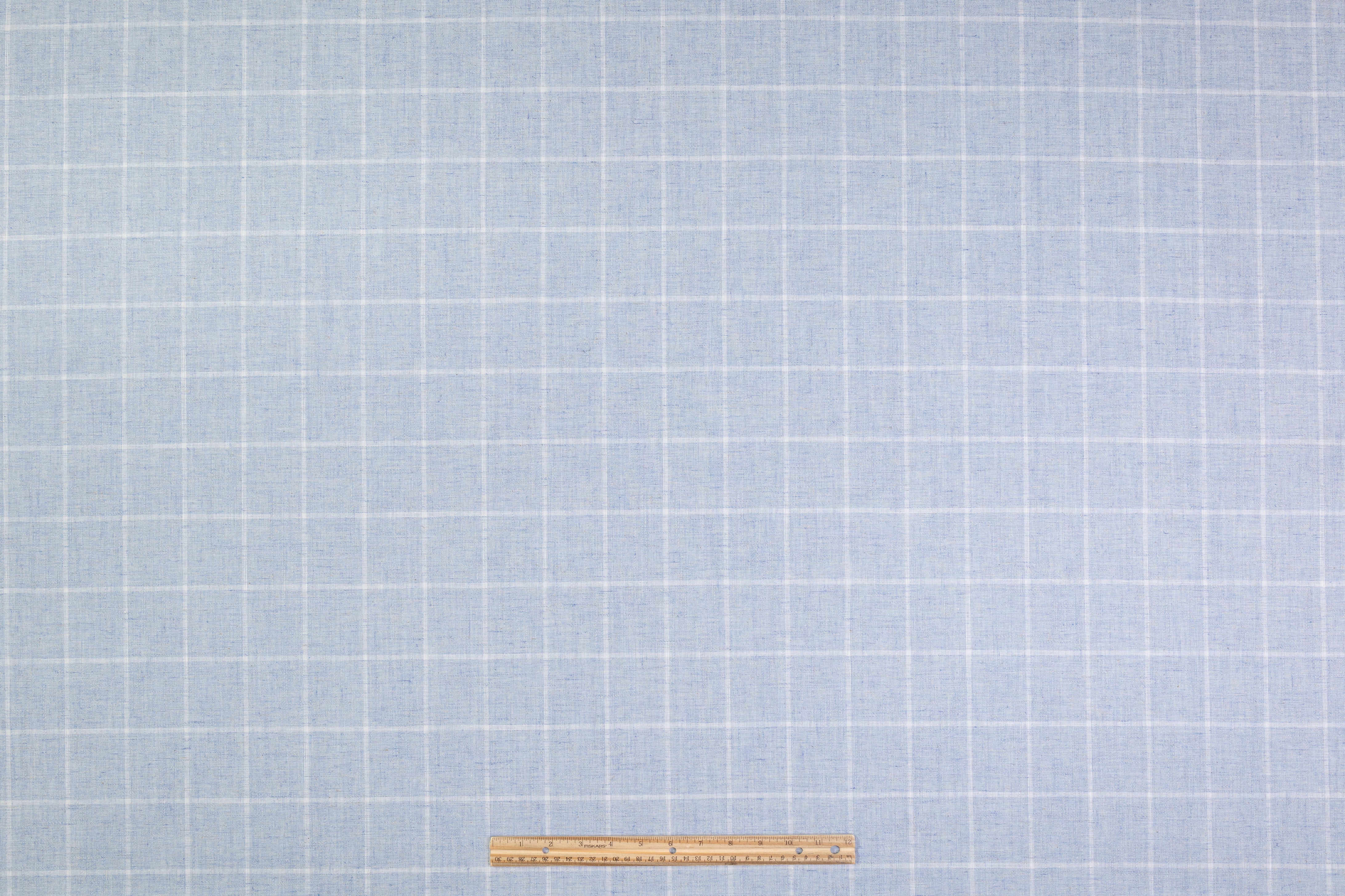 Windowpane Italian Cotton Linen Wool Suiting - Blue
