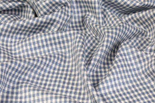 Checked Italian Silk and Wool Suiting - Blue and White