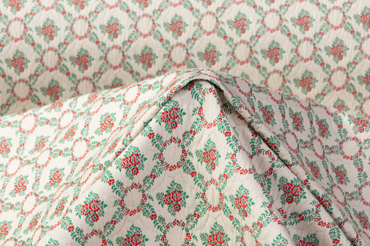 Paco Rabanne - Italian Poly Cotton Brocade - Red / Green / Off White