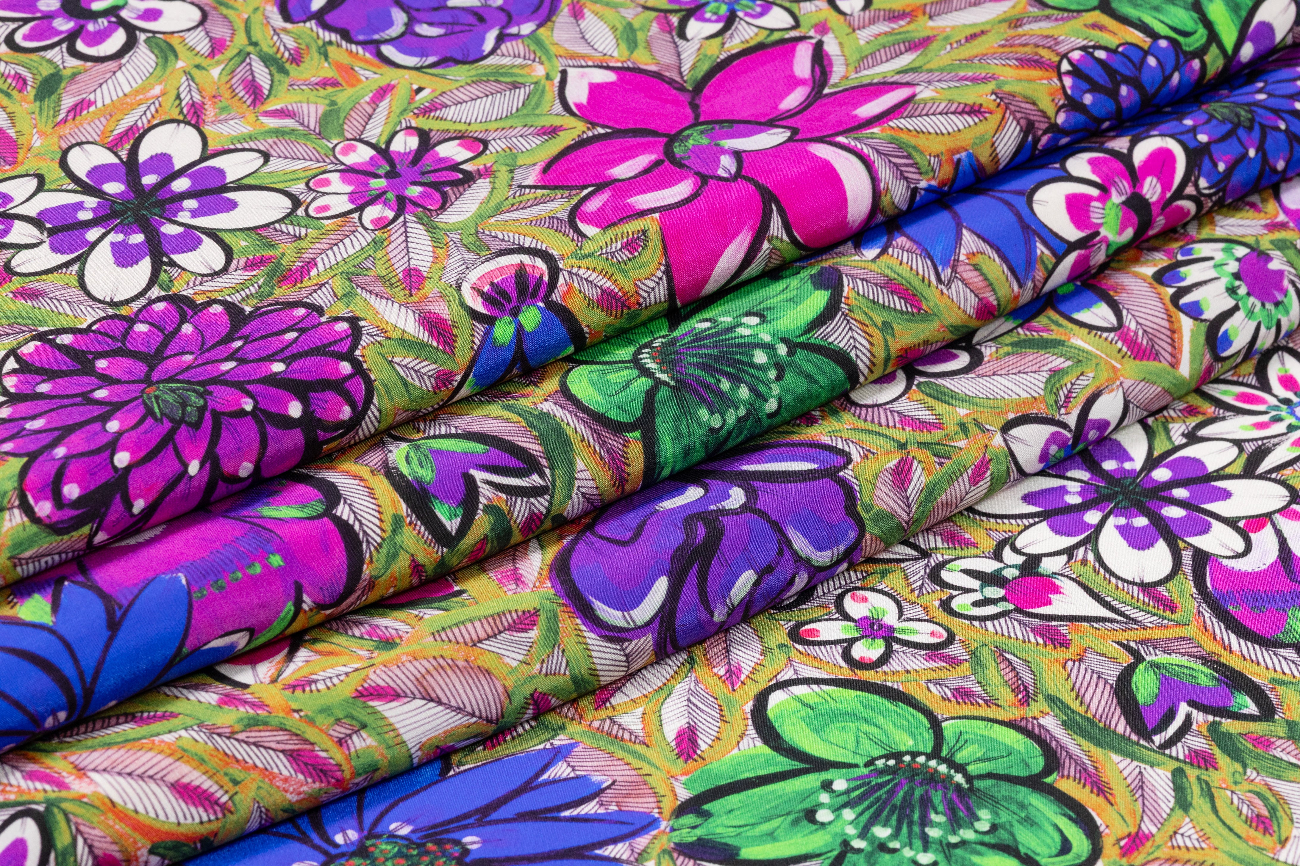 Floral Italian Silk Crepe de Chine - Multicolor