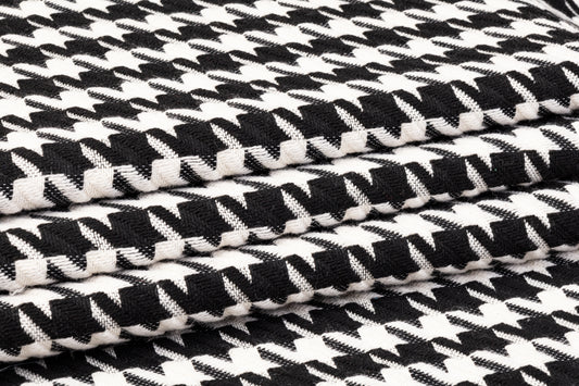 Houndstooth Poly Wool Tweed - Black and White