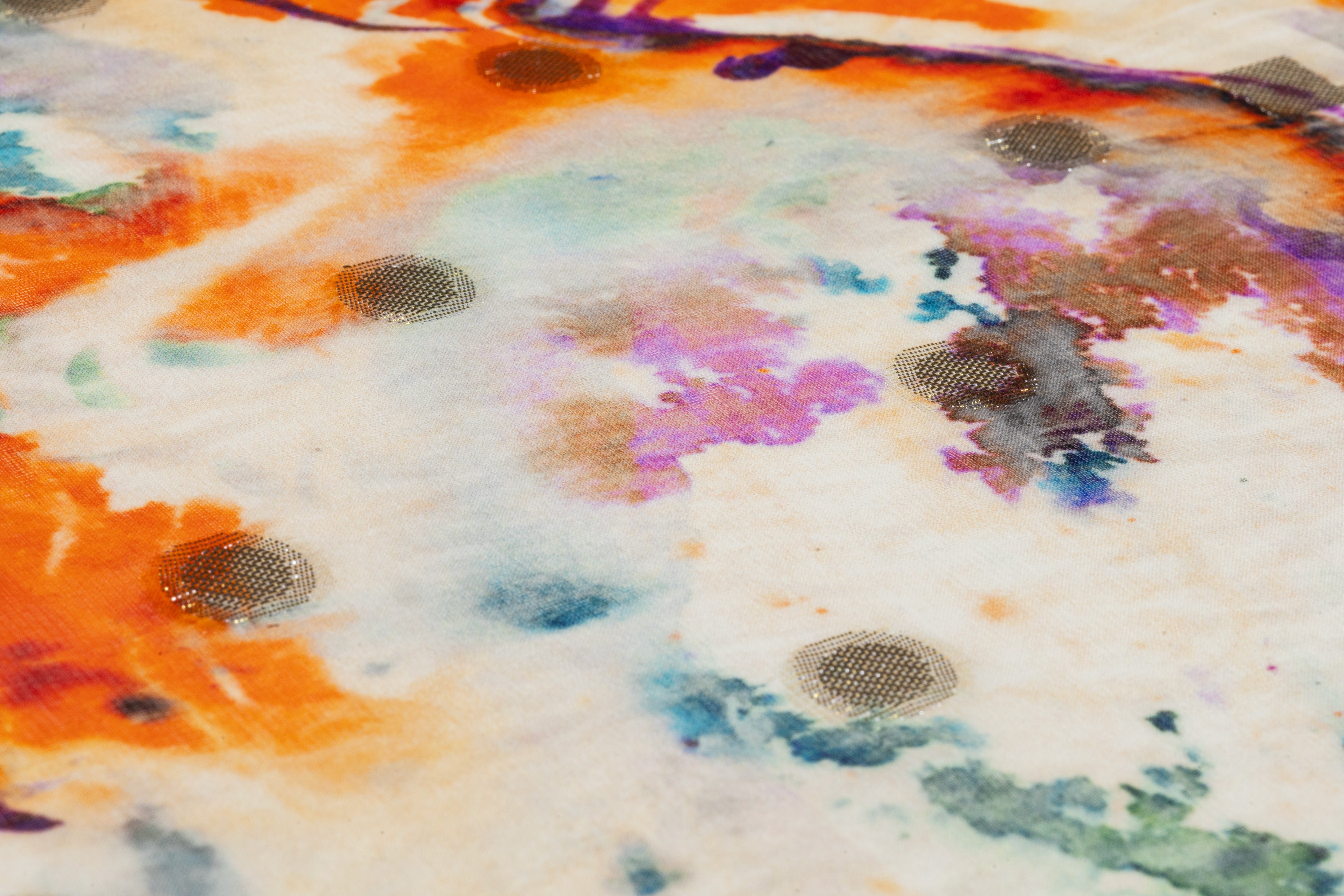 Abstract Metallic Italian Silk Organza Fil Coupé - Orange / Violet / Aqua