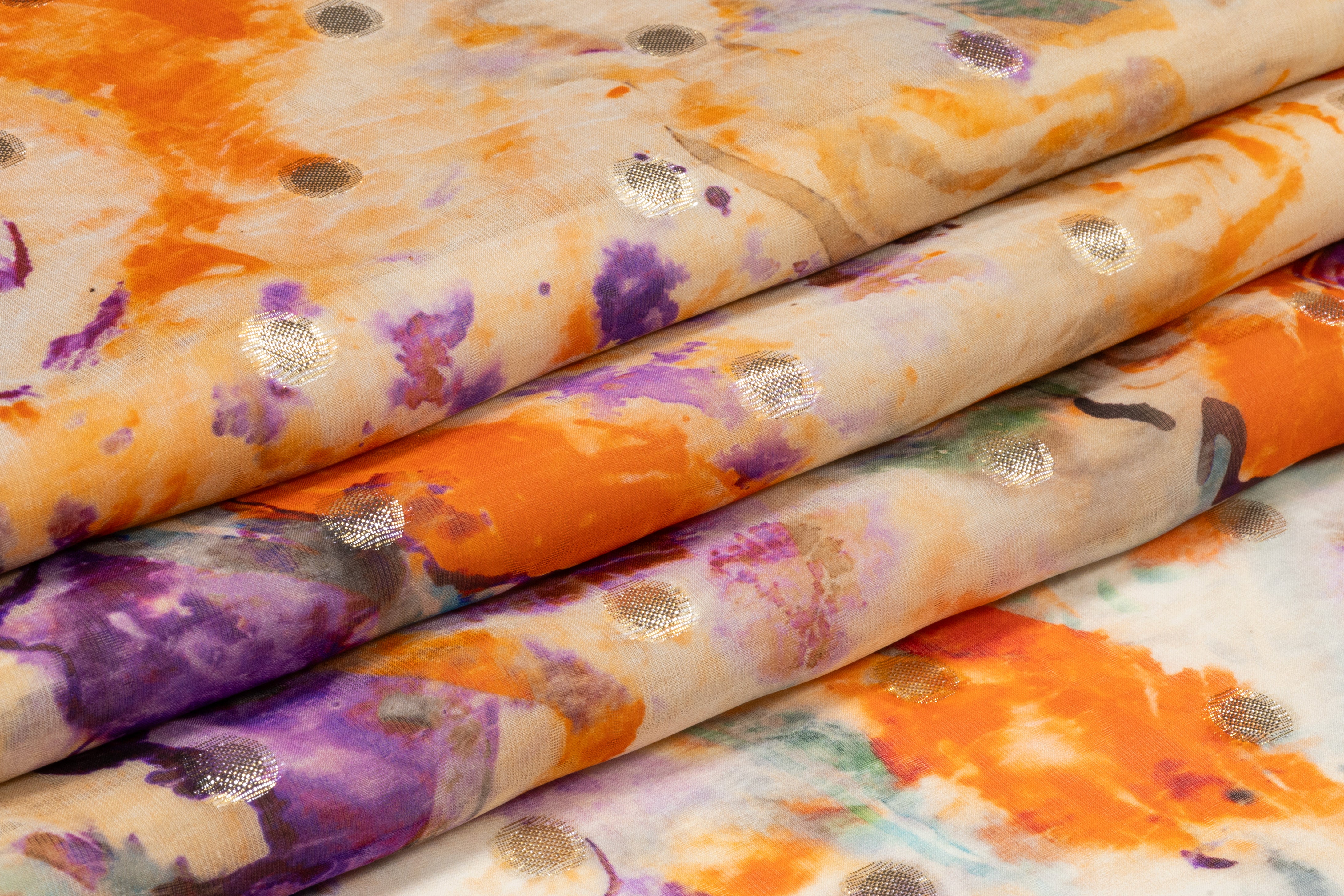 Abstract Metallic Italian Silk Organza Fil Coupé - Orange / Violet / Aqua