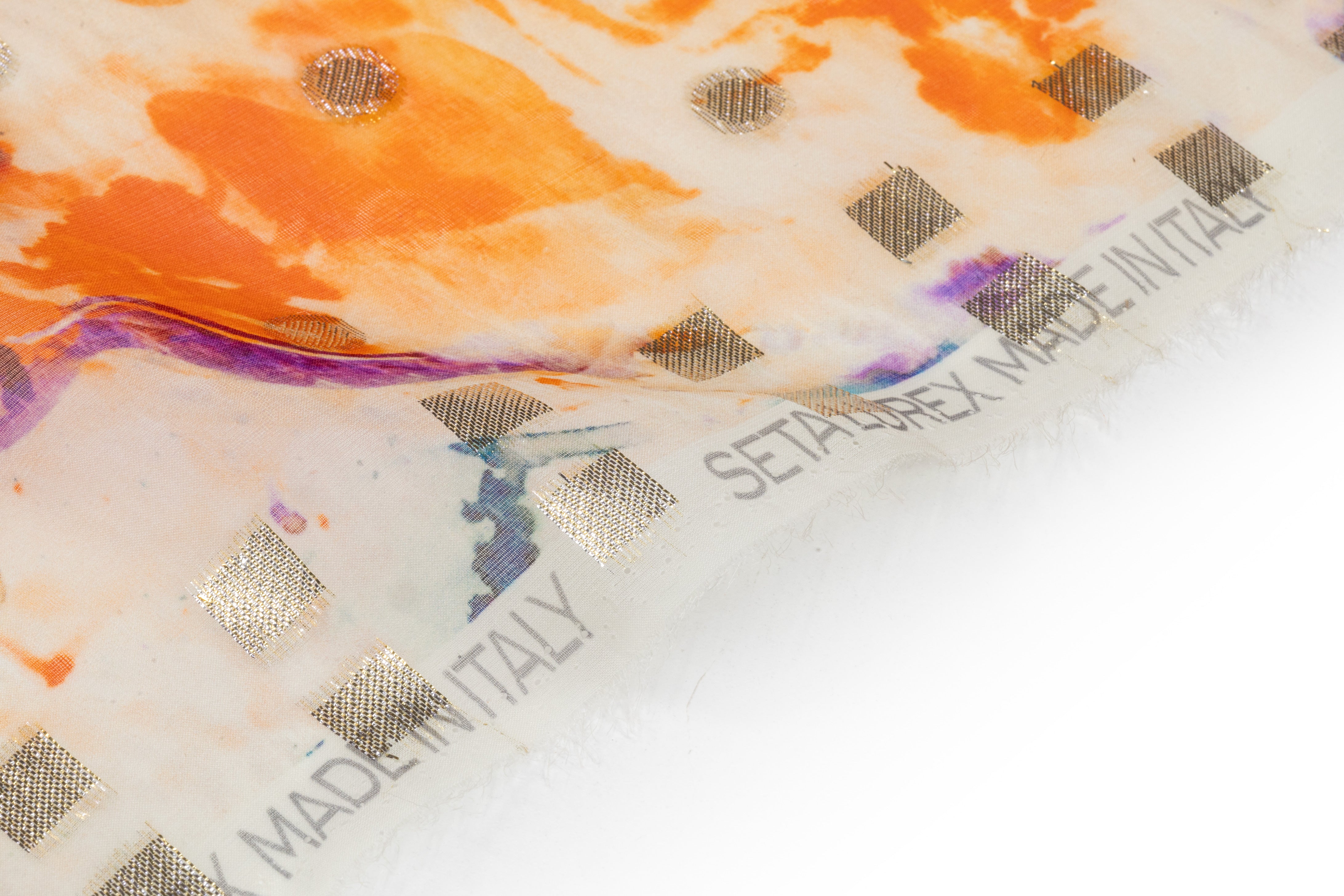 Abstract Metallic Italian Silk Organza Fil Coupé - Orange / Violet / Aqua