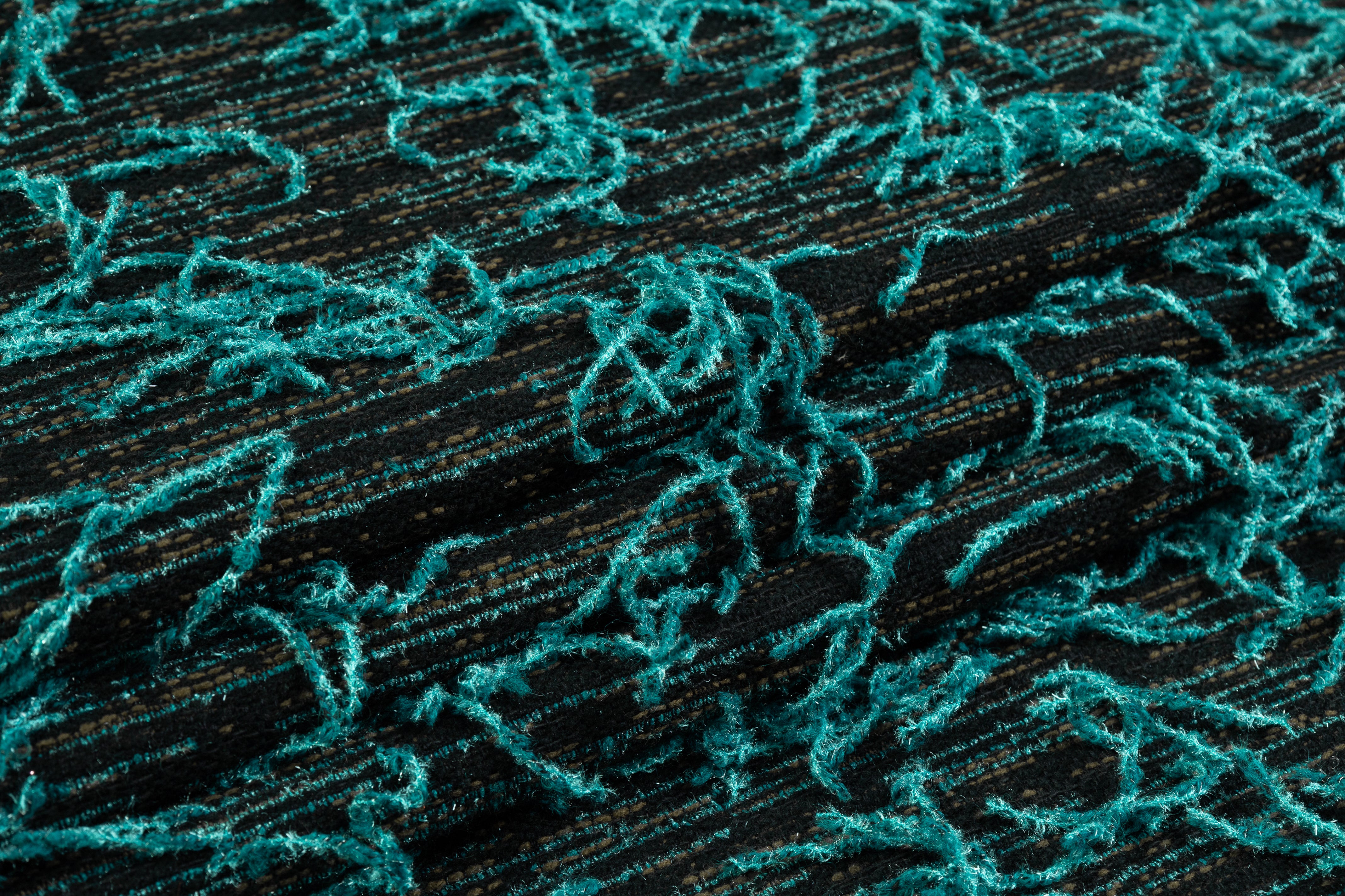 Fringed Italian Tweed Coating - Blue / Green / Black