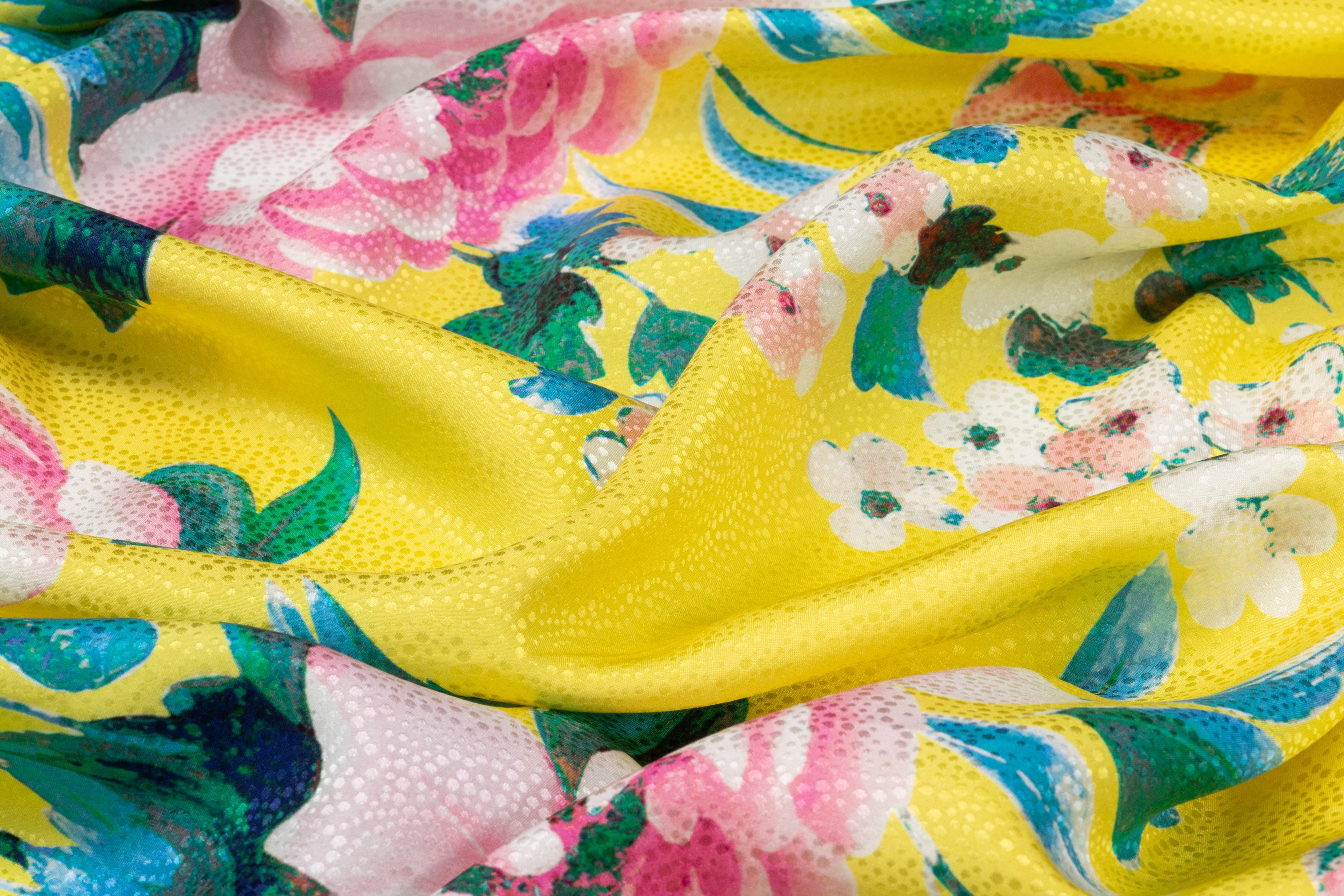 Floral Printed Italian Silk Jacquard - Yellow