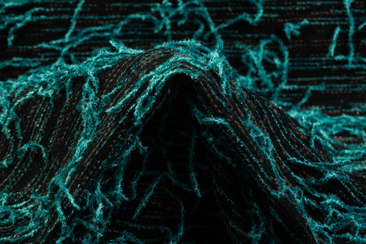 Fringed Italian Tweed Coating - Blue / Green / Black