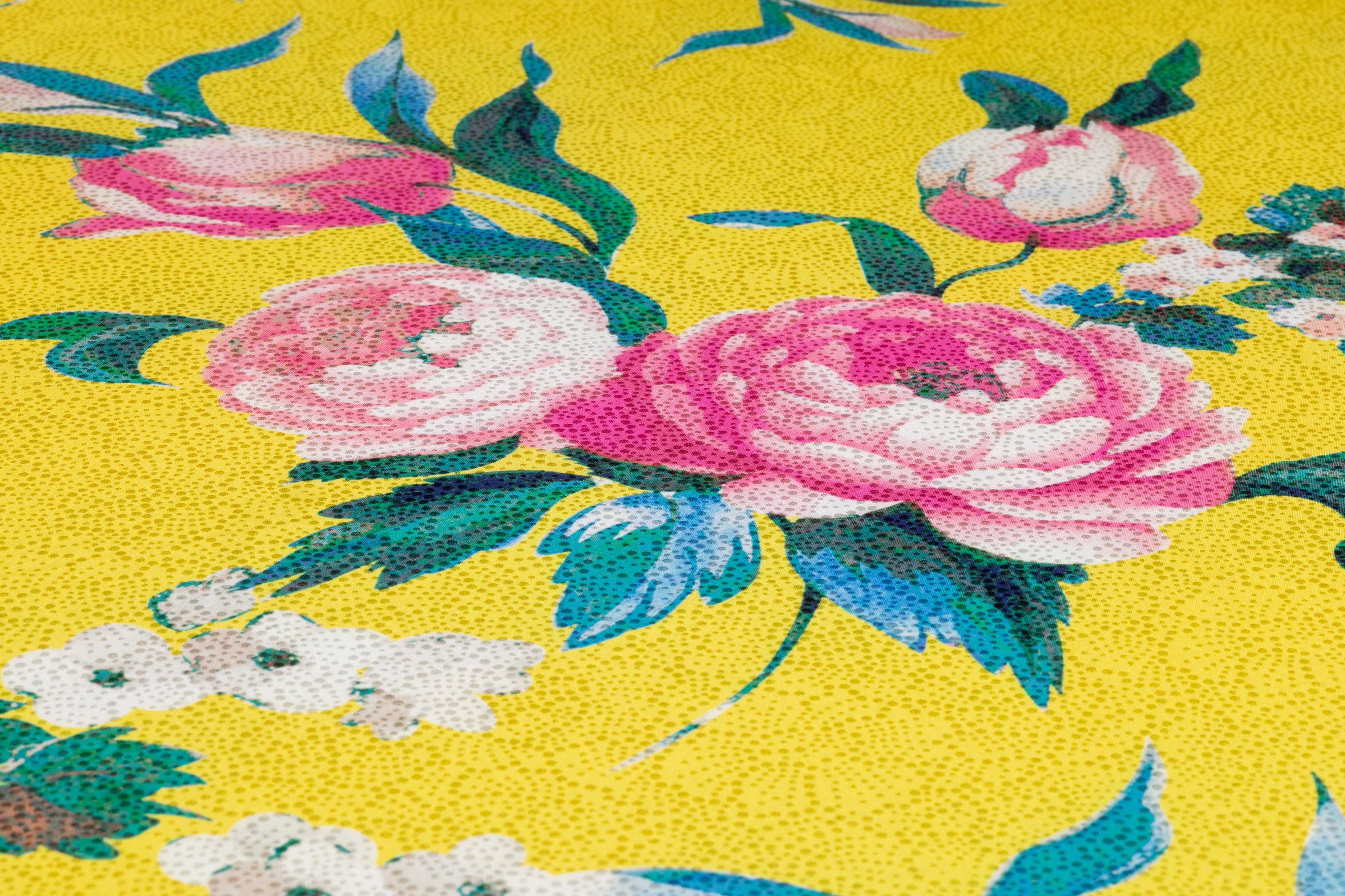 Floral Printed Italian Silk Jacquard - Yellow