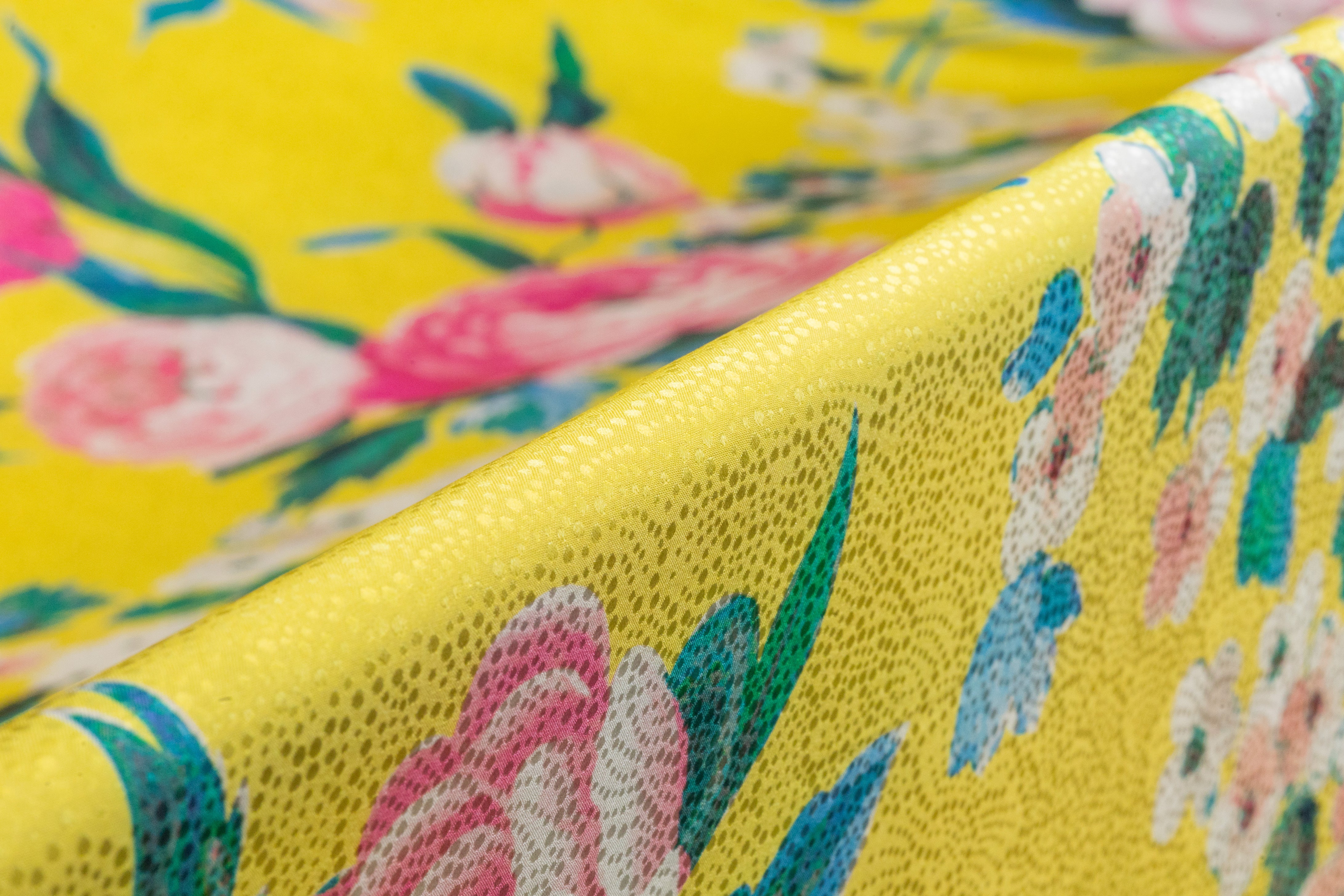 Floral Printed Italian Silk Jacquard - Yellow