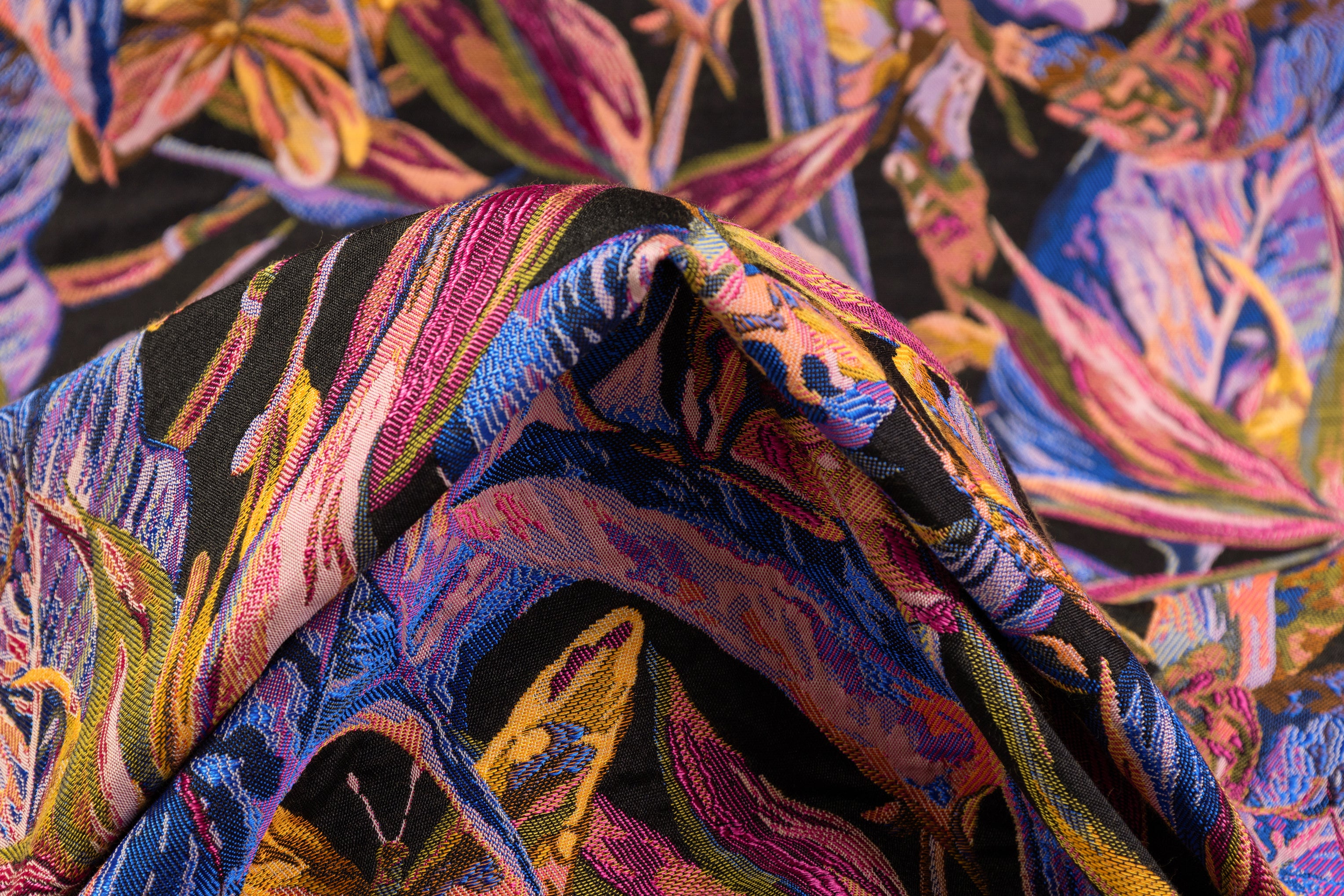 Tropical Italian Brocade - Blue / Fuchsia / Yellow