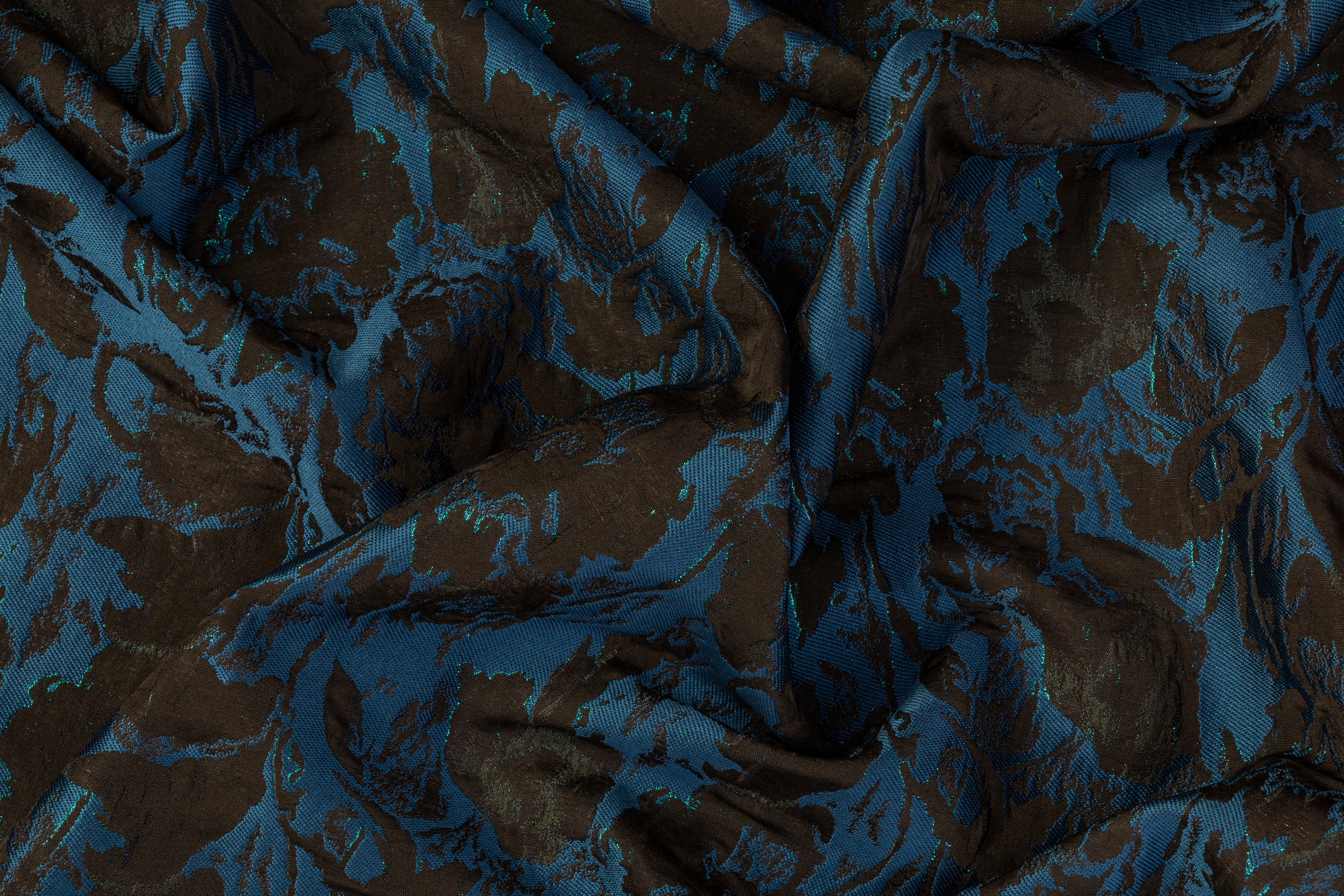 Abstract Metallic Brocade - Teal / Navy / Black