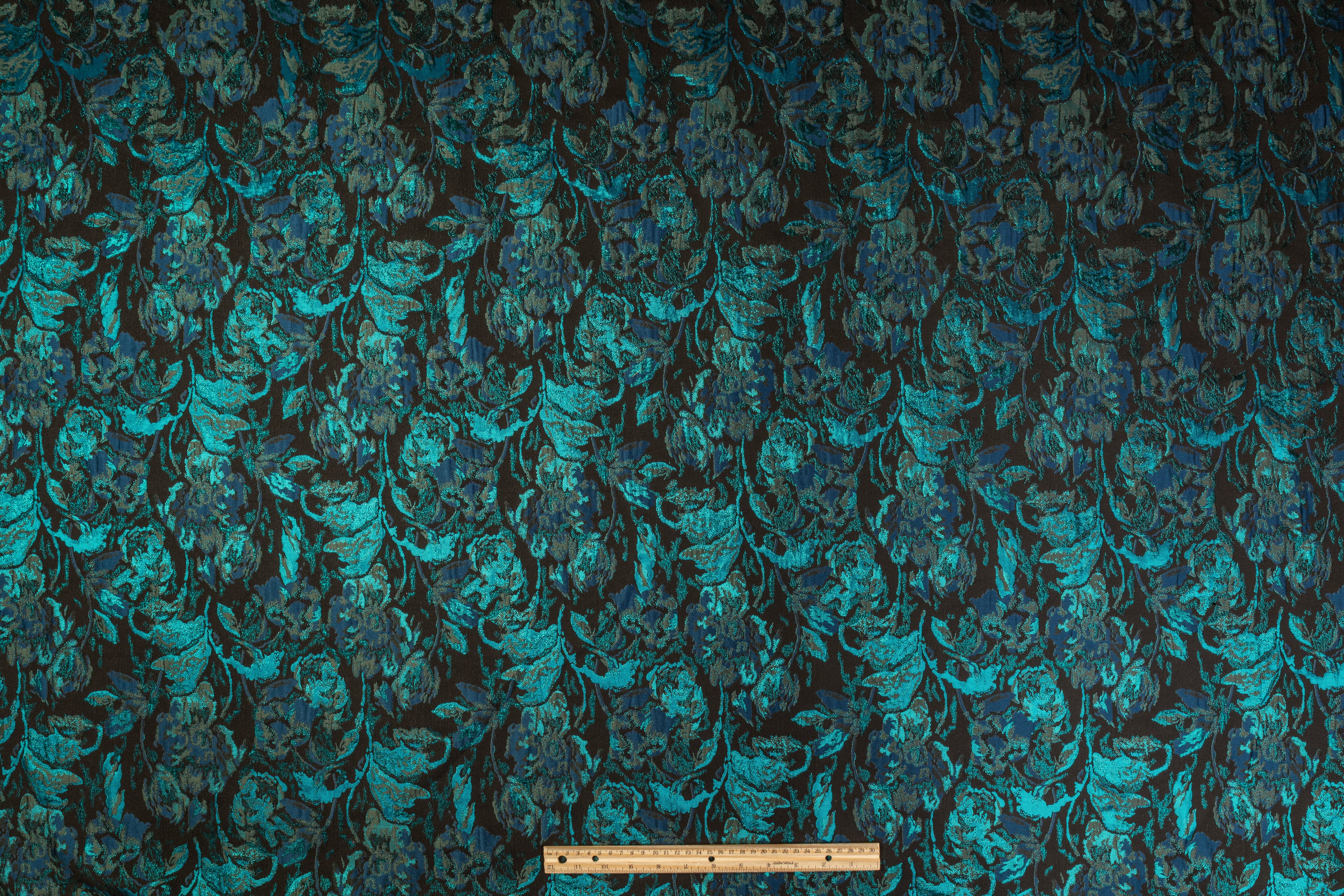 Abstract Metallic Brocade - Teal / Navy / Black