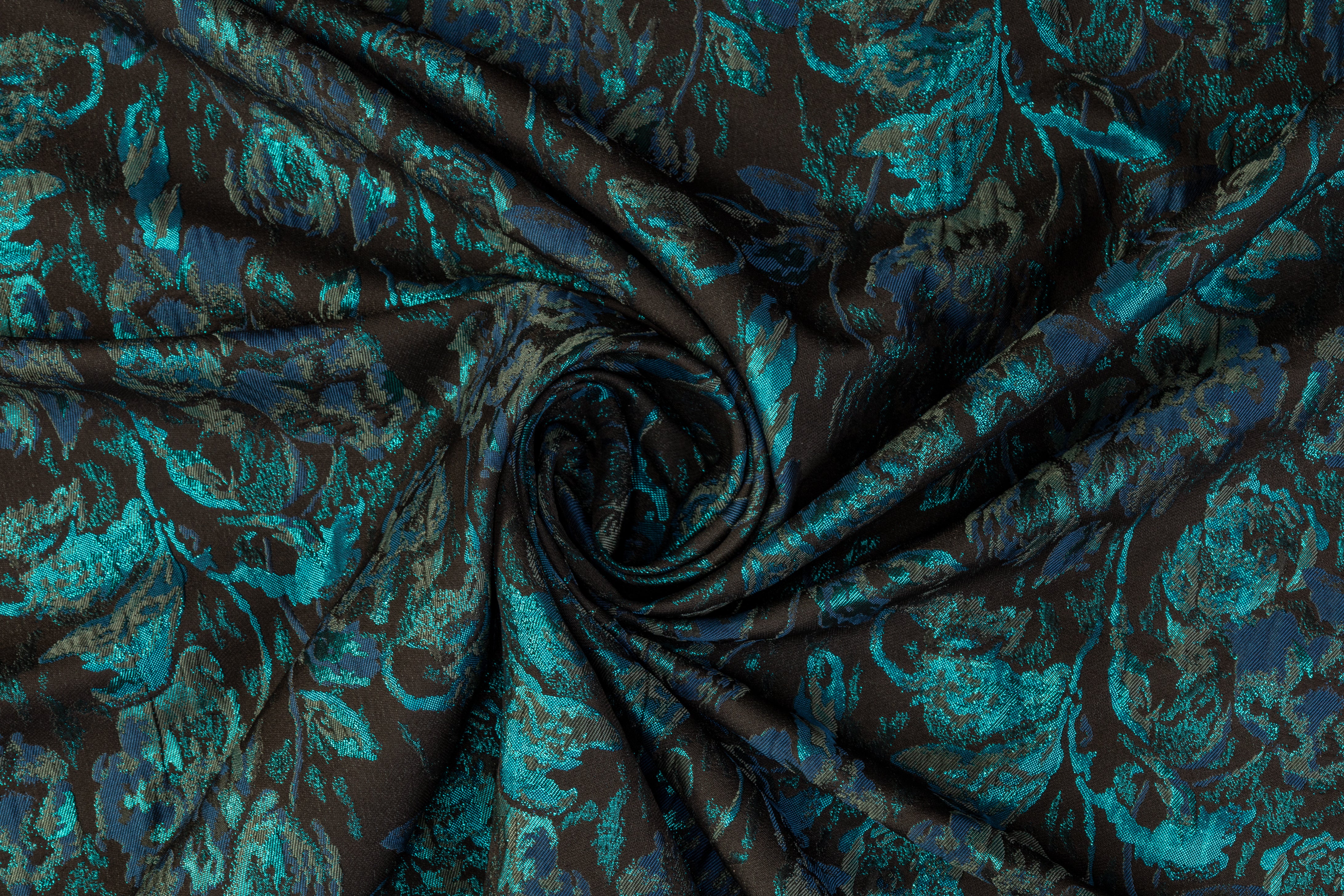 Abstract Metallic Brocade - Teal / Navy / Black