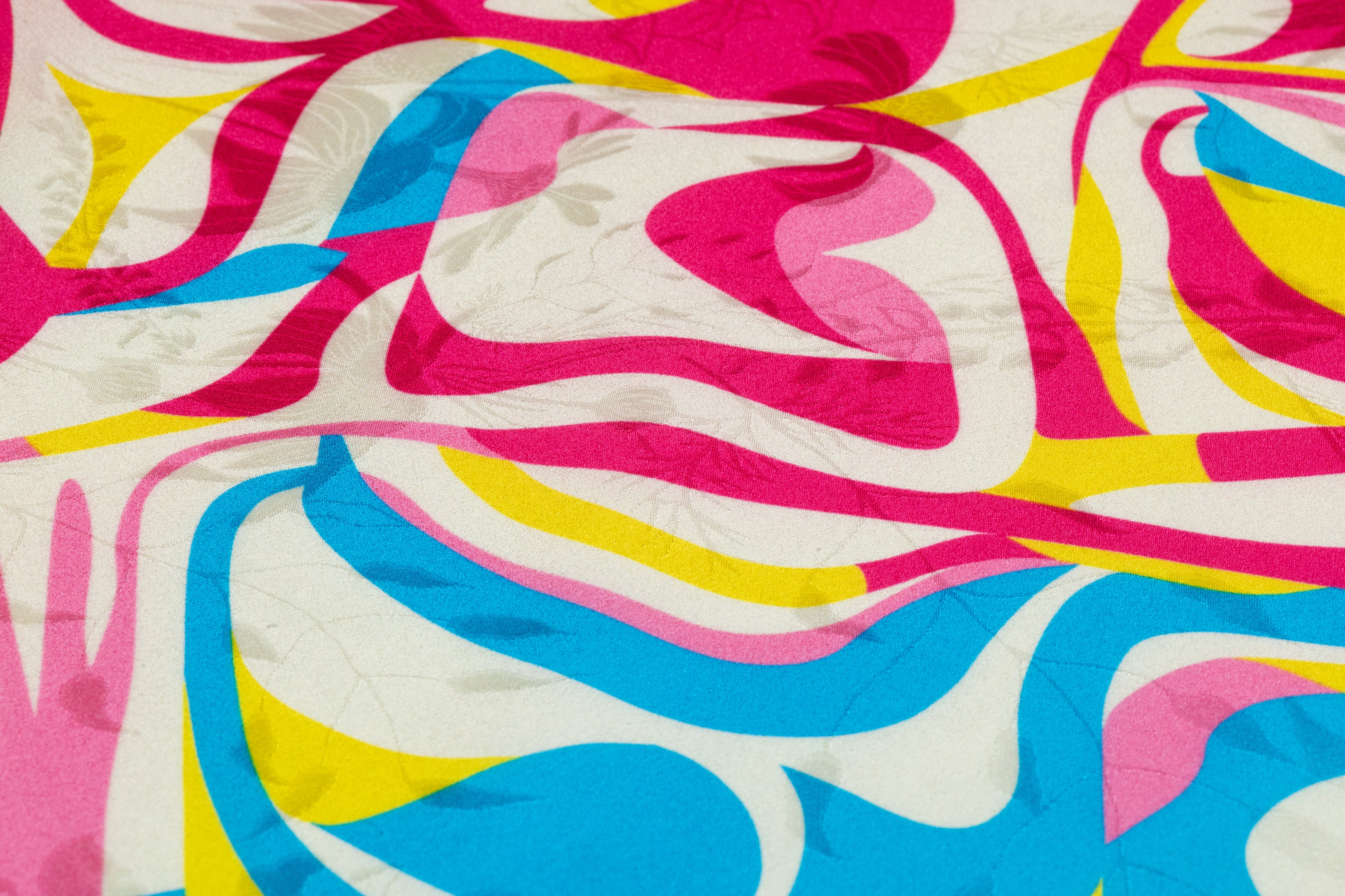 Abstract Italian Printed Silk Jacquard - Blue / Pink / Yellow