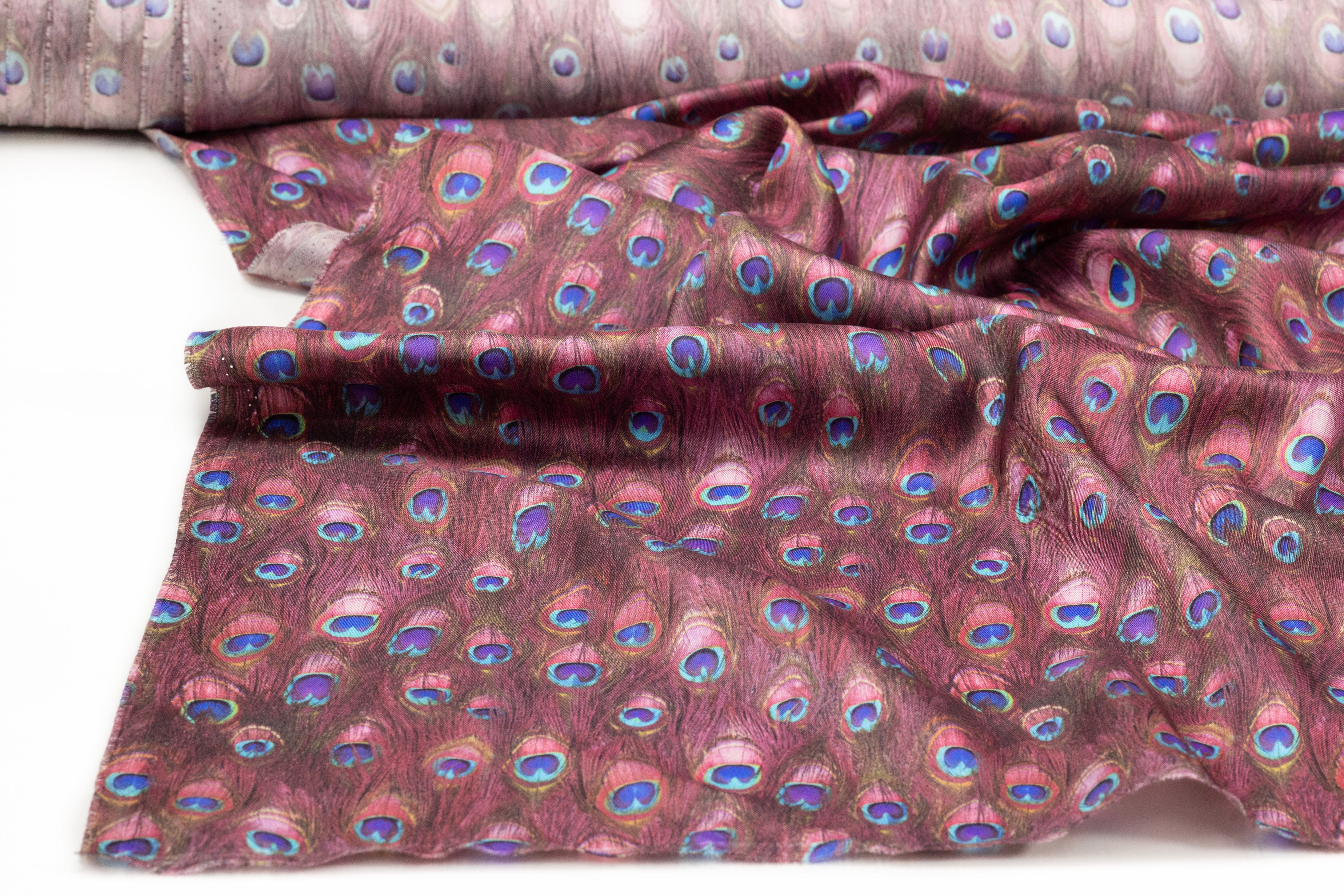 Peacock Italian Silk Twill - Dusty Rose / Blue