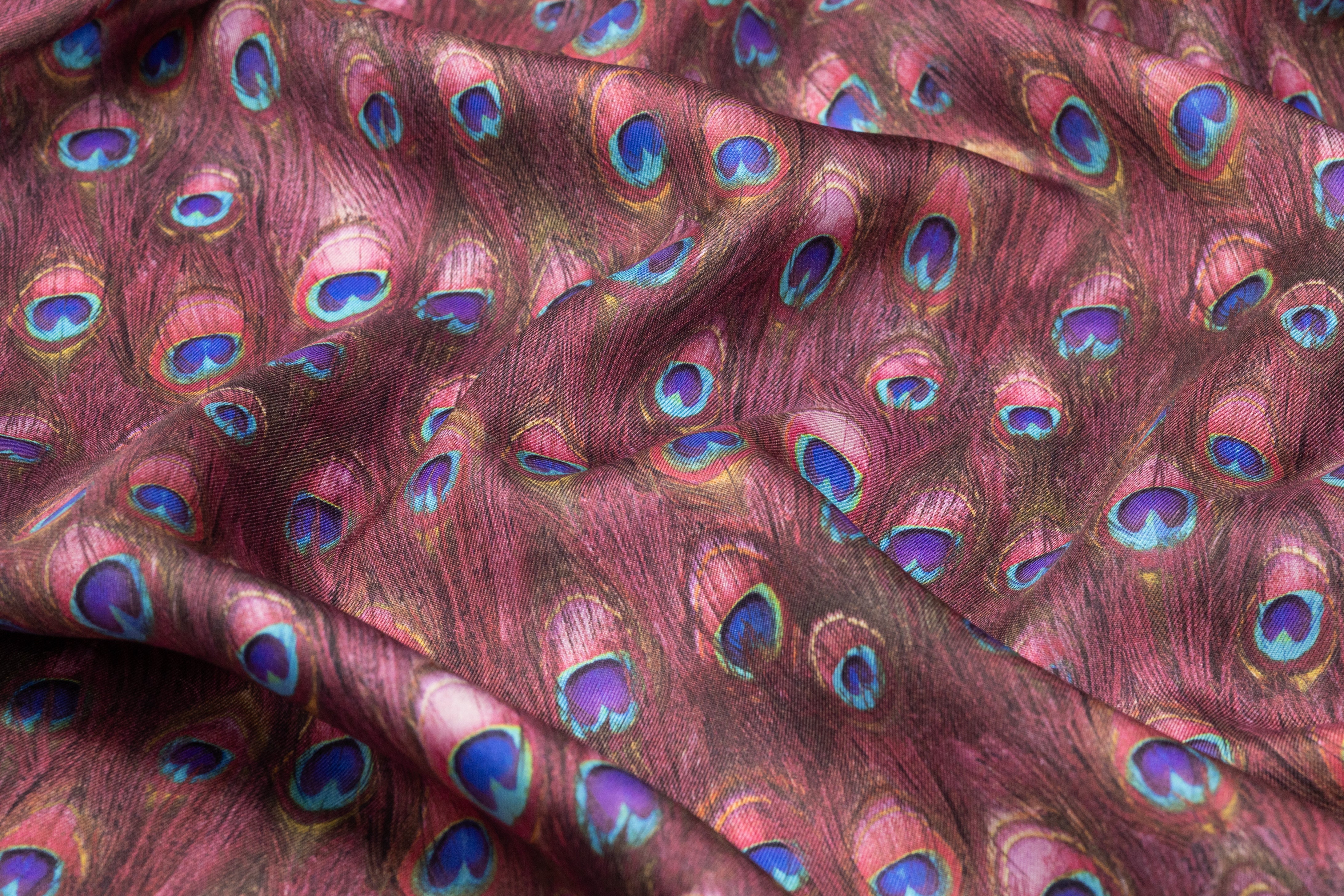 Peacock Italian Silk Twill - Dusty Rose / Blue