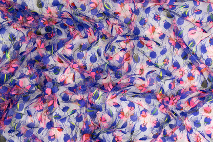 Printed Embroidered Mesh - Blue / Pink / Green