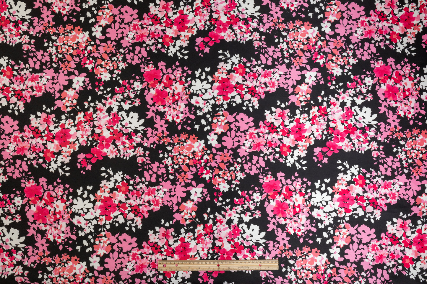 Floral Printed Mikado - Black / Pink / White
