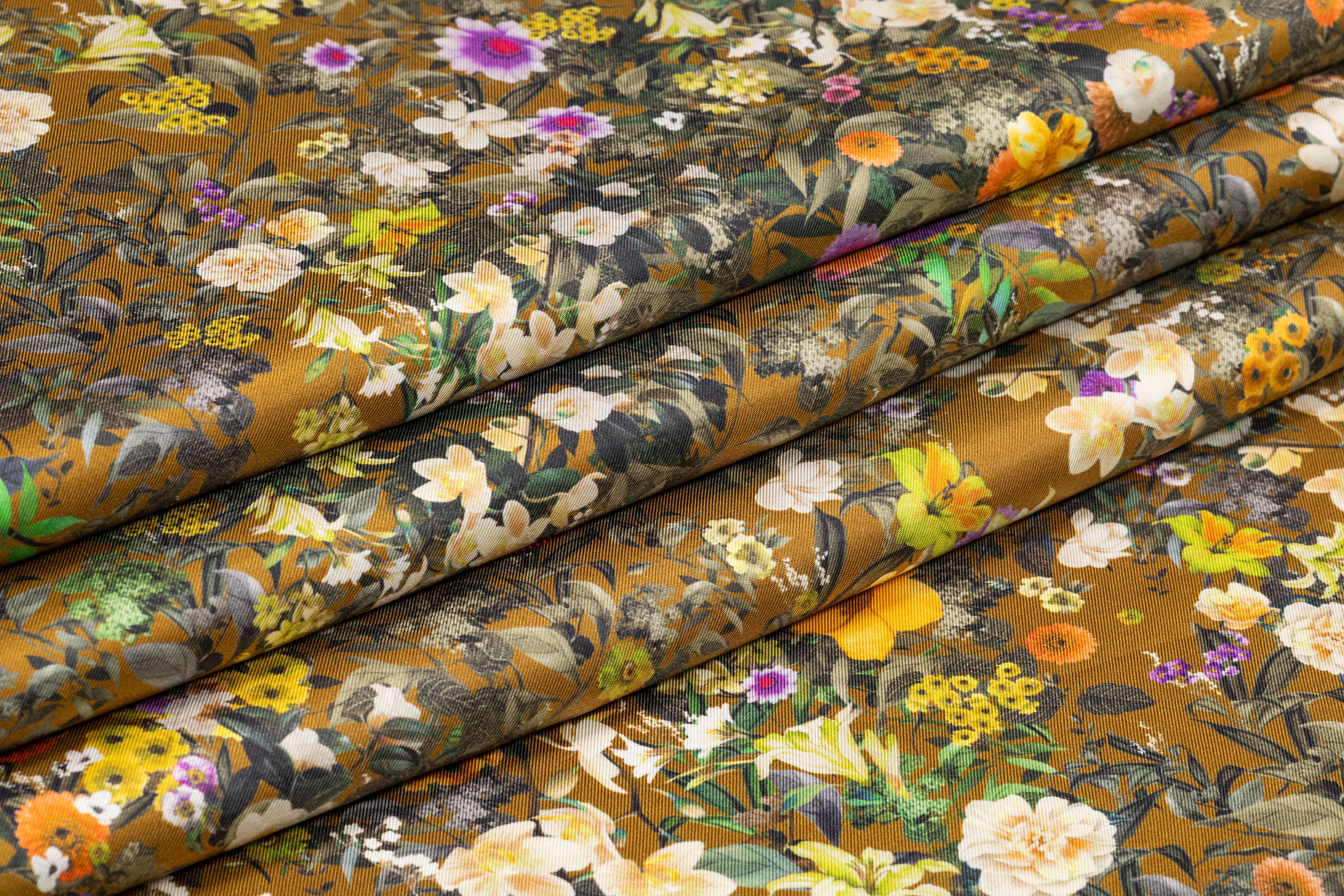 Floral Italian Silk Twill - Brown