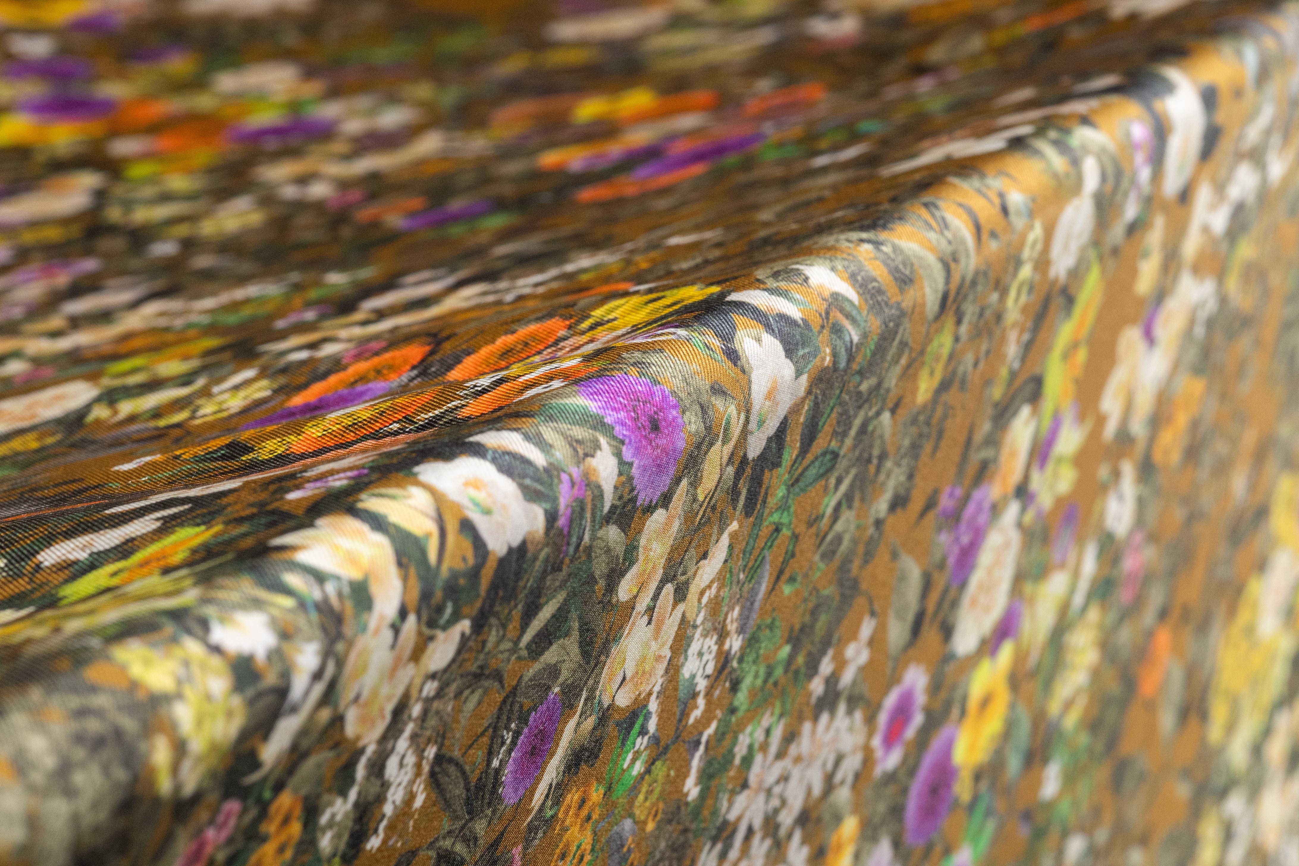 Floral Italian Silk Twill - Brown