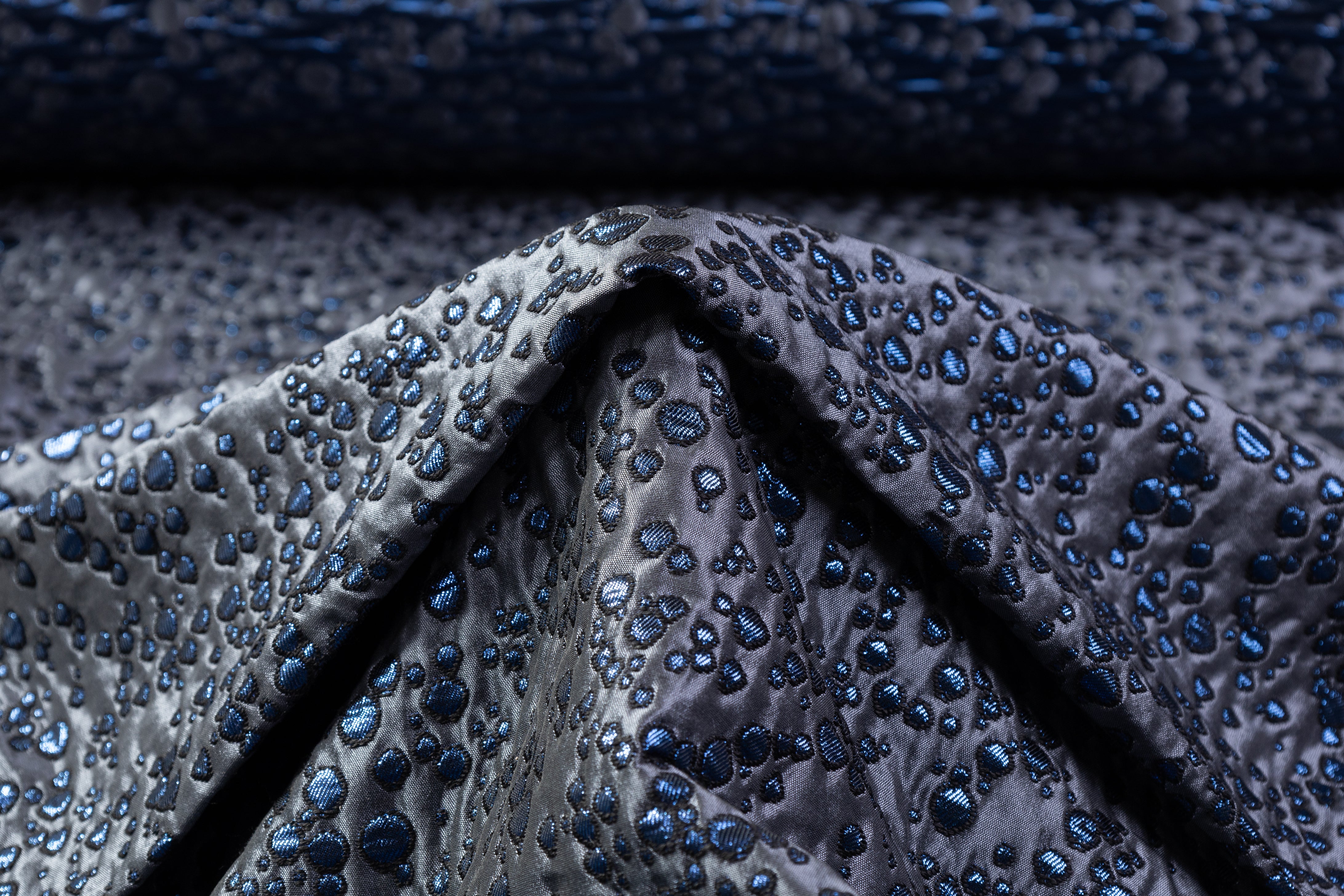 Crushed Metallic Italian Dot Brocade - Gray / Blue