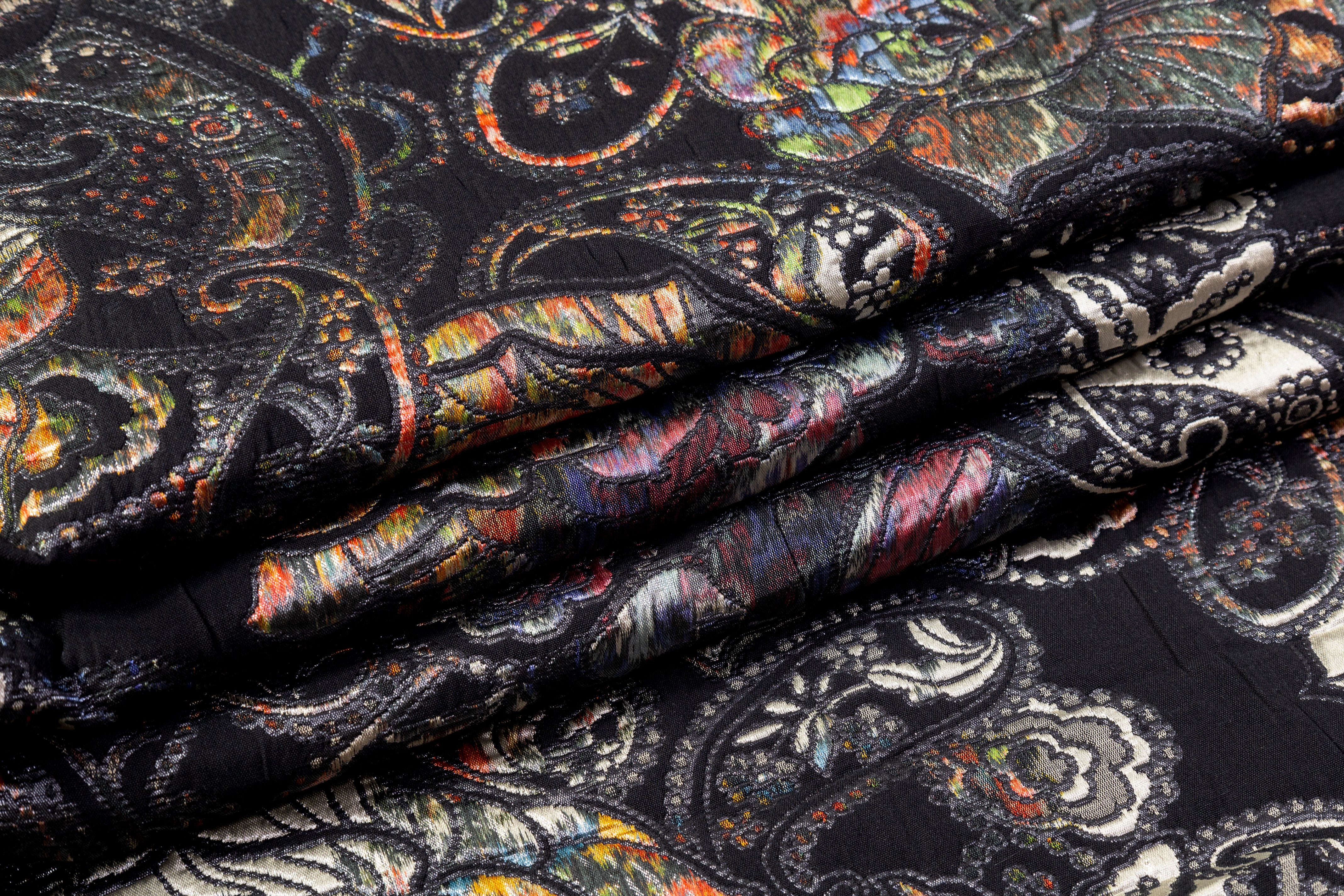 Paisley Floral Italian Chiné Brocade - Black / Multicolor