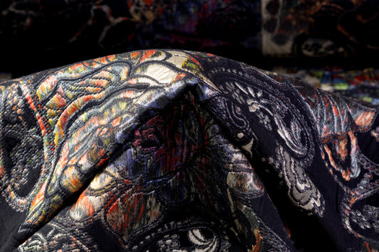Paisley Floral Italian Chiné Brocade - Black / Multicolor