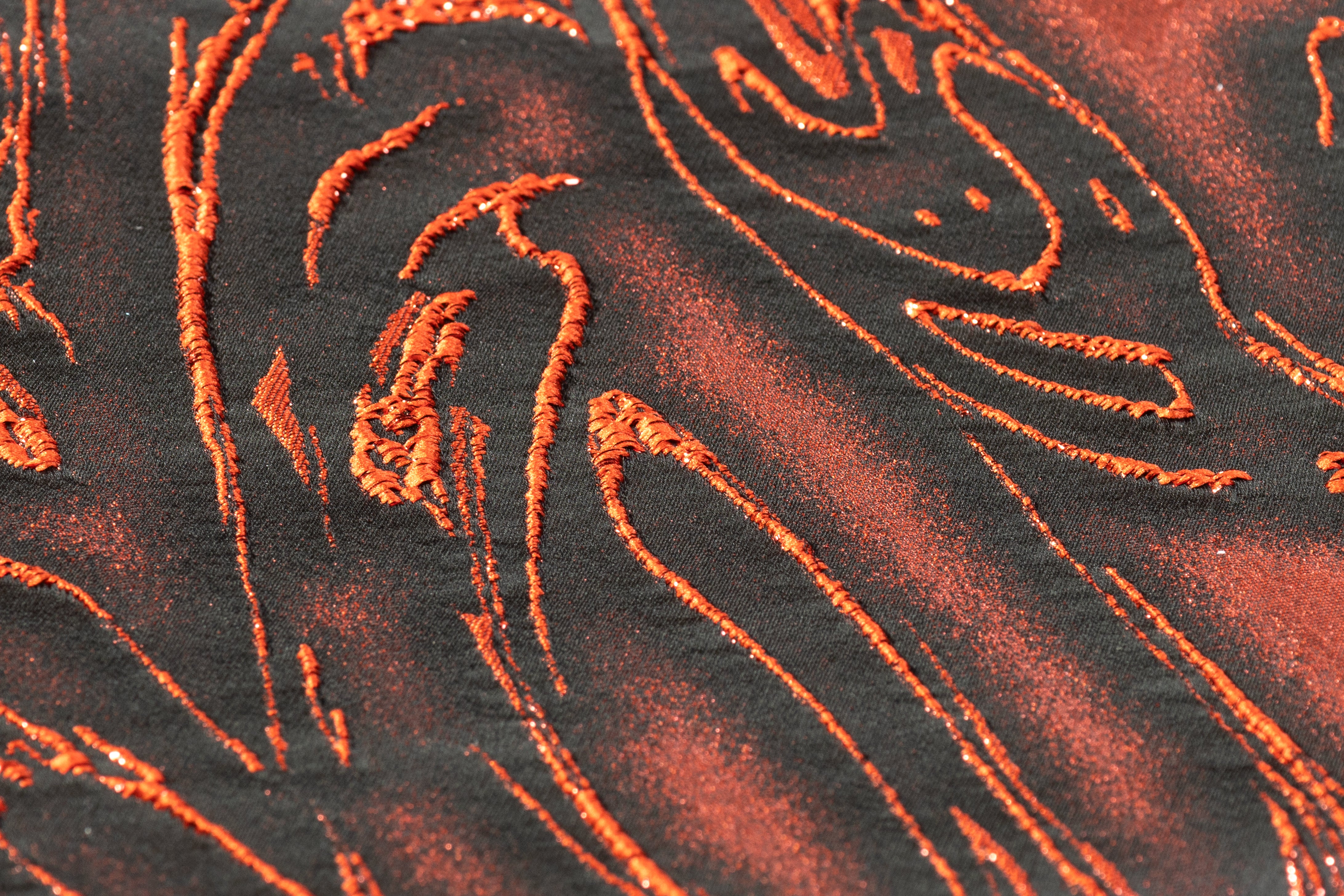 Abstract Metallic Italian Cloqué Brocade - Orange / Black