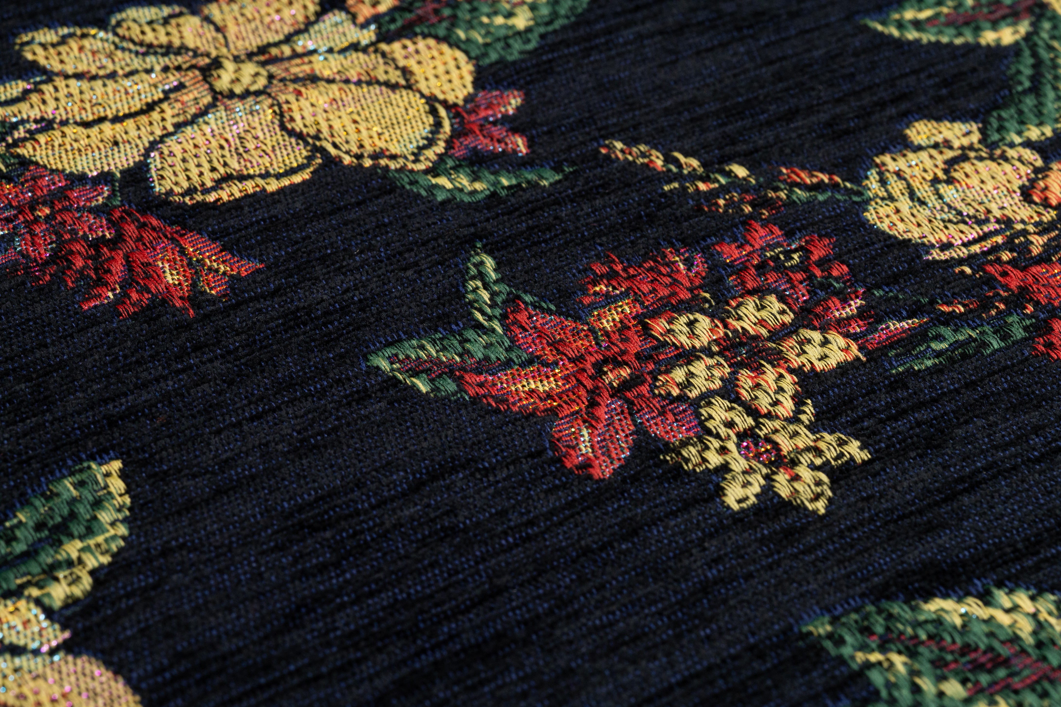 Floral Metallic Italian Chenille Brocade - Black / Navy