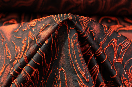 Abstract Metallic Italian Cloqué Brocade - Orange / Black
