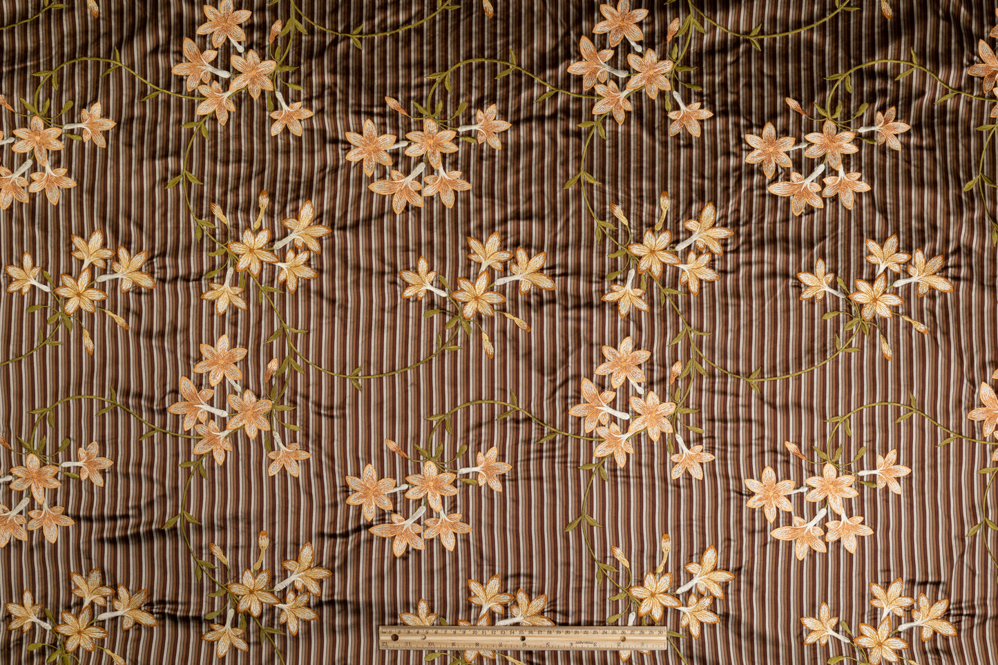 Floral Embroidered Silk Satin - Brown