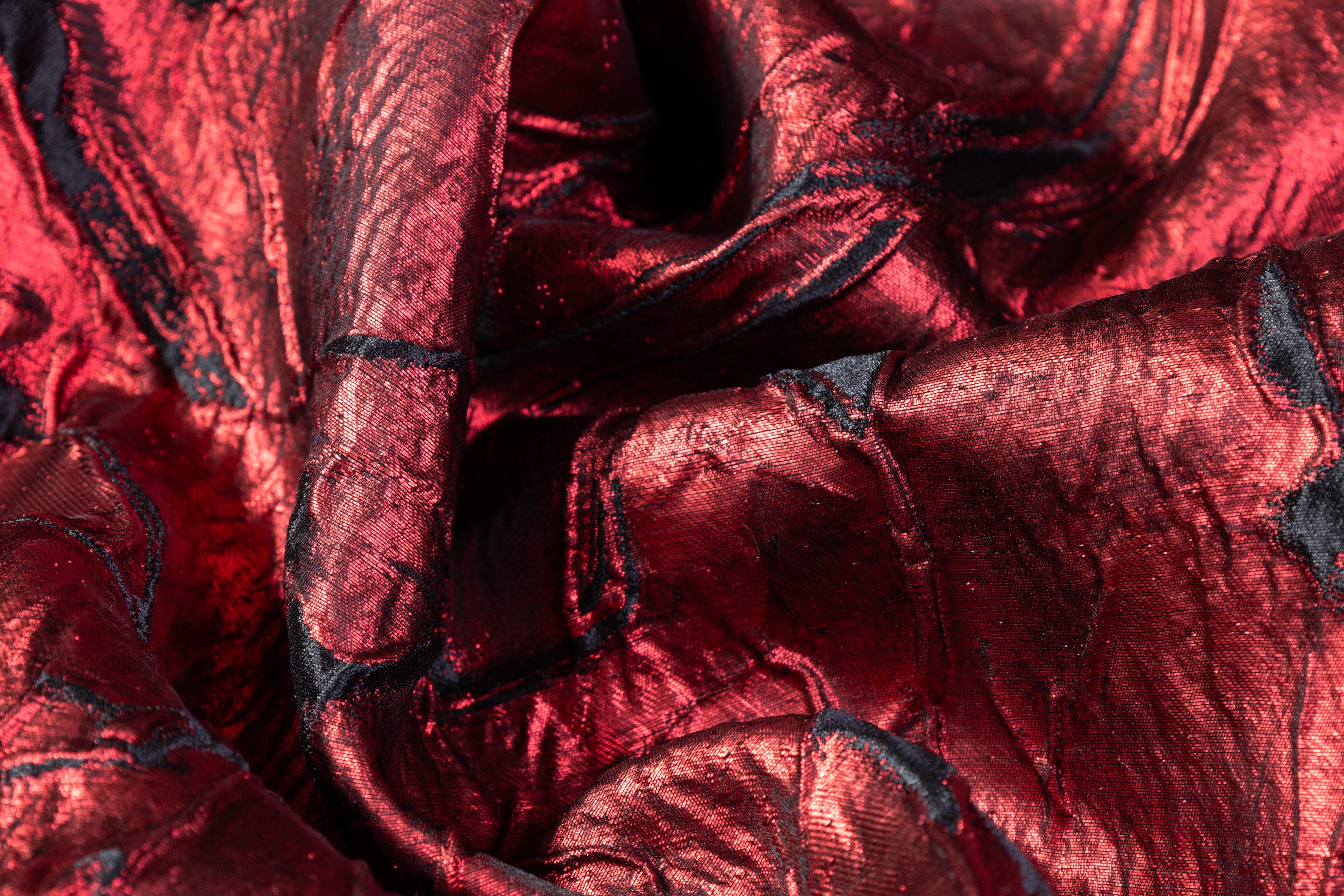 Abstract Metallic Silk Blend Cloqué Brocade - Red / Black