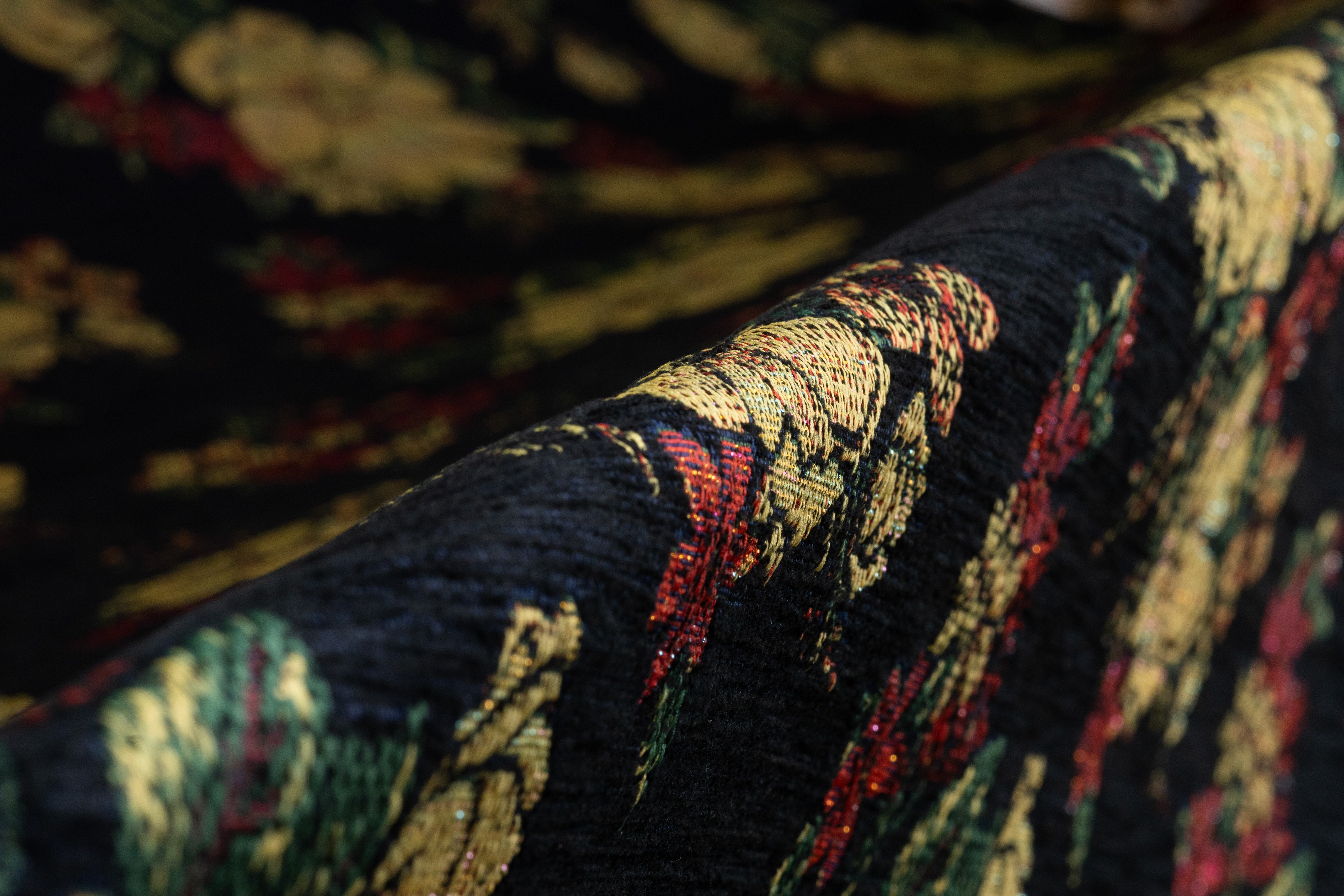 Floral Metallic Italian Chenille Brocade - Black / Navy