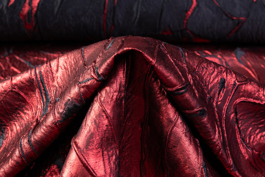 Abstract Metallic Silk Blend Cloqué Brocade - Red / Black
