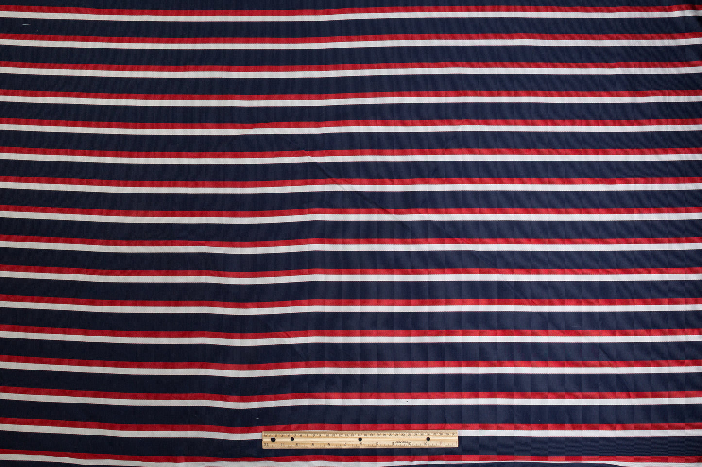 Striped Ribbed Poly Satin - Navy, White, Red