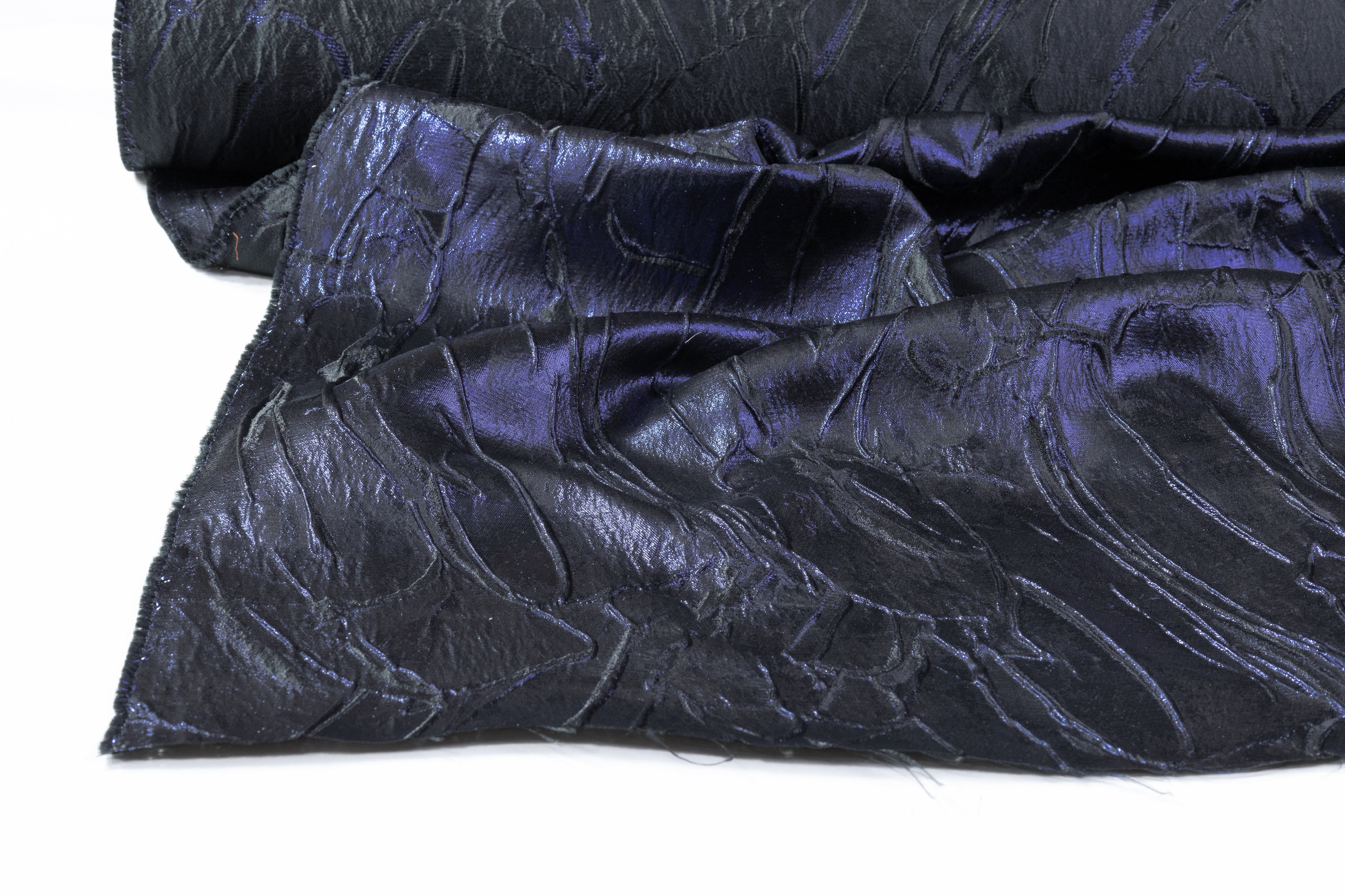 Abstract Metallic Silk Blend Cloqué Brocade - Navy / Black