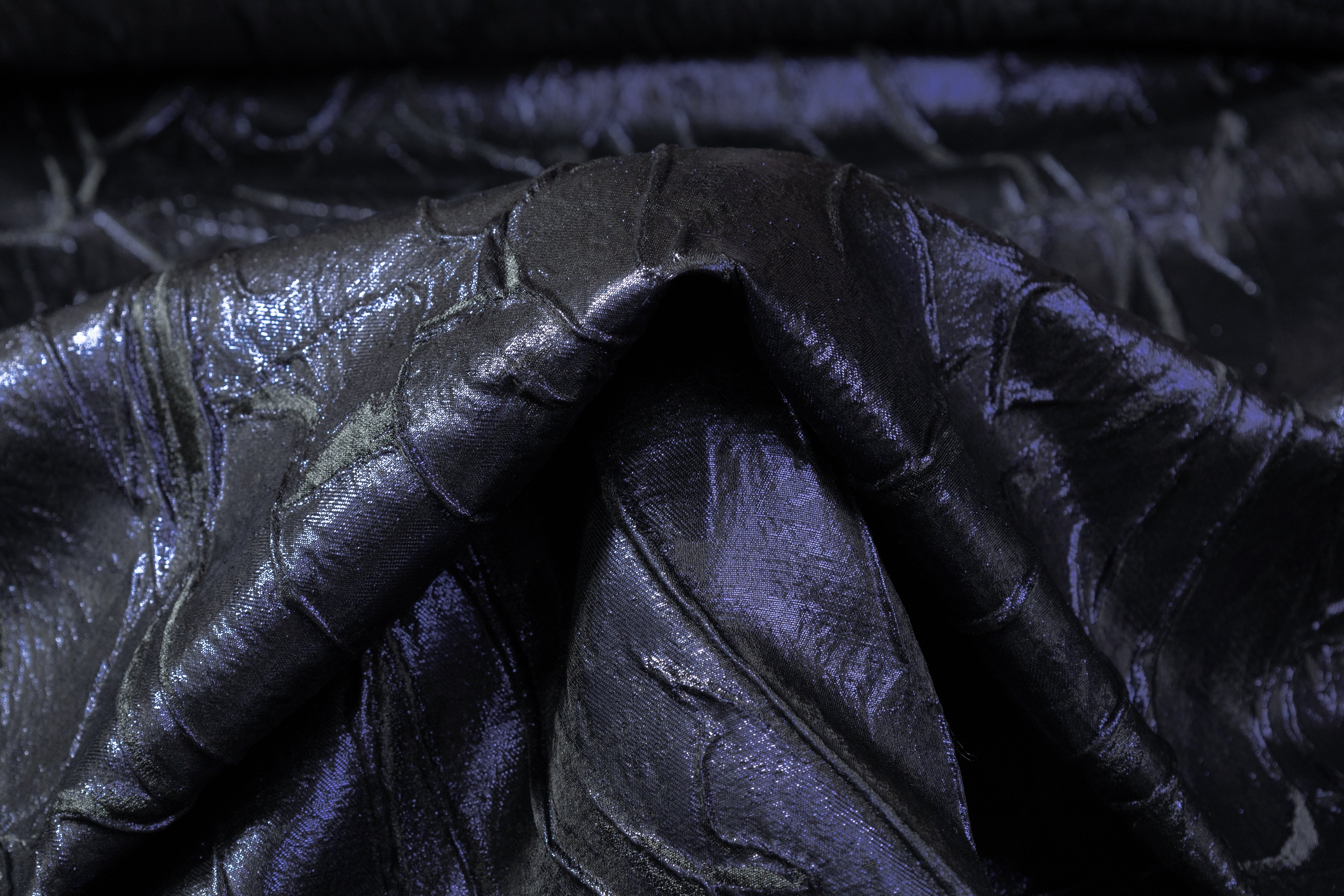 Abstract Metallic Silk Blend Cloqué Brocade - Navy / Black