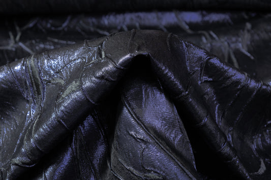Abstract Metallic Silk Blend Cloqué Brocade - Navy / Black