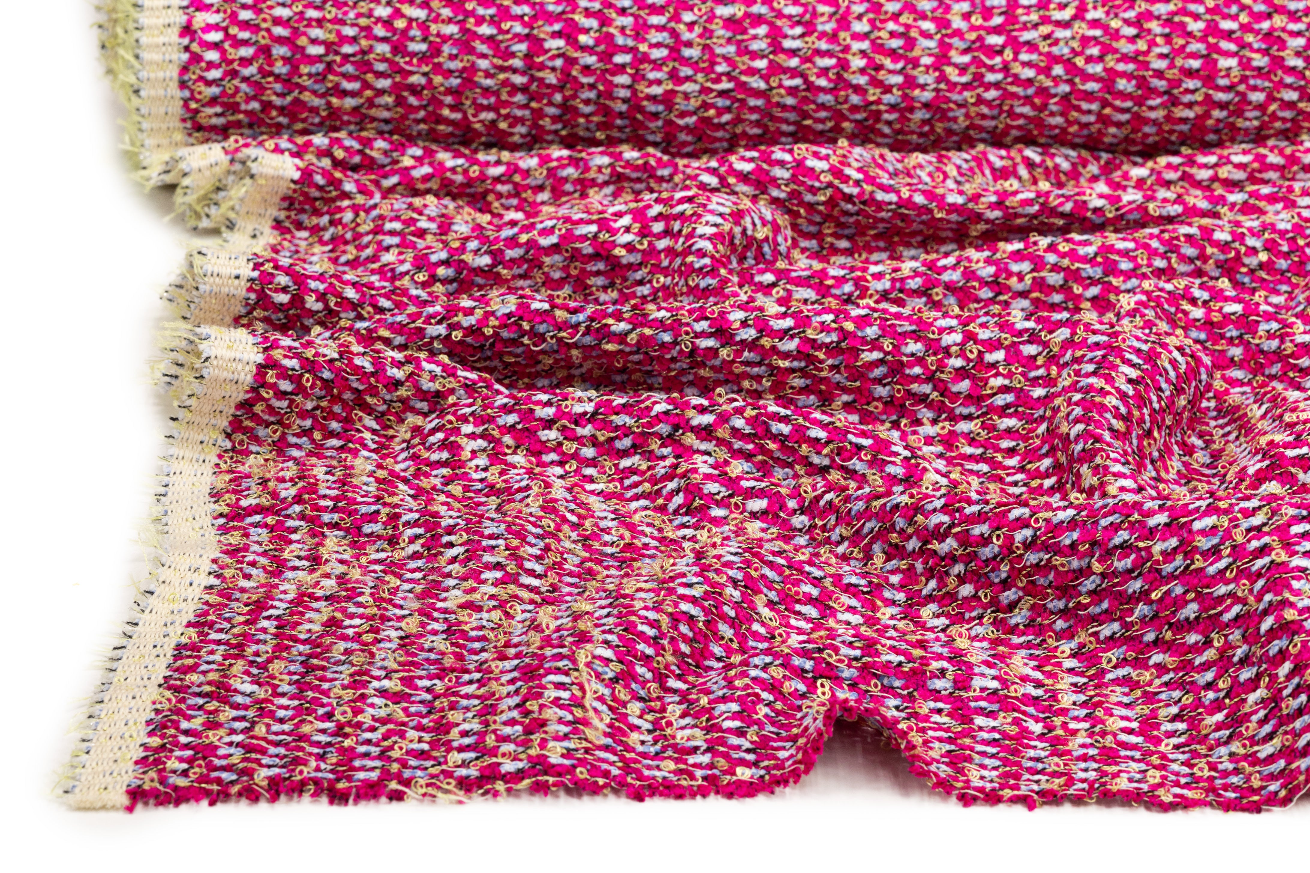 Italian Cotton Blend Tweed Boucle - Magenta / Blue / Gold