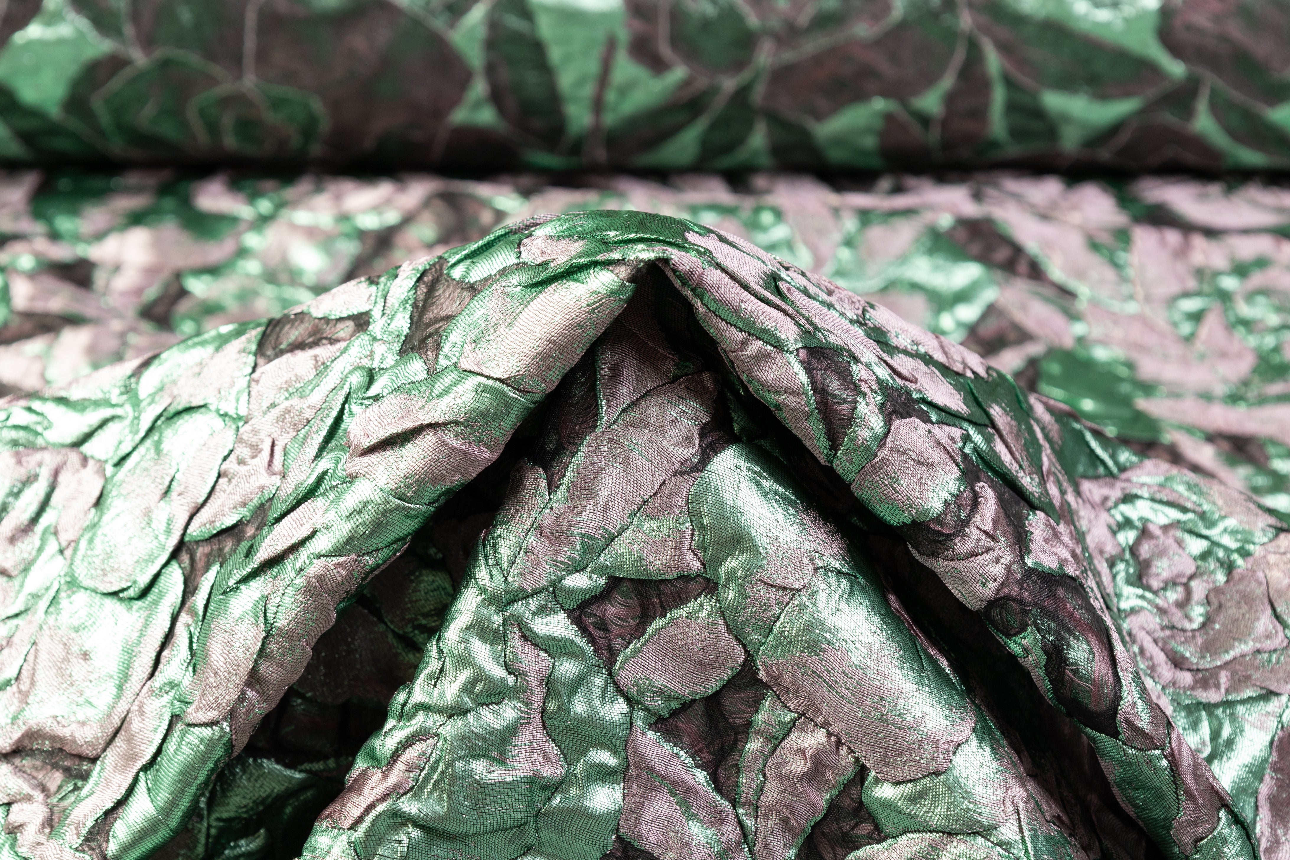 Floral Italian Silk Blend Découpé Brocade - Black / Green / Mauve