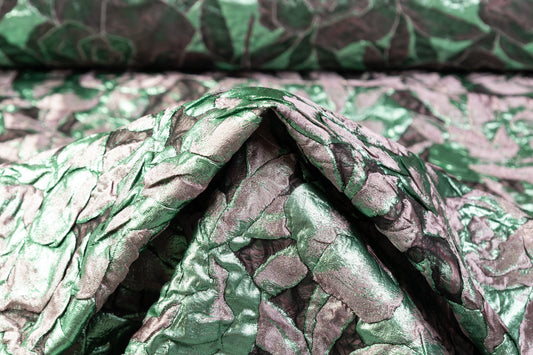 Floral Italian Silk Blend Découpé Brocade - Black / Green / Mauve