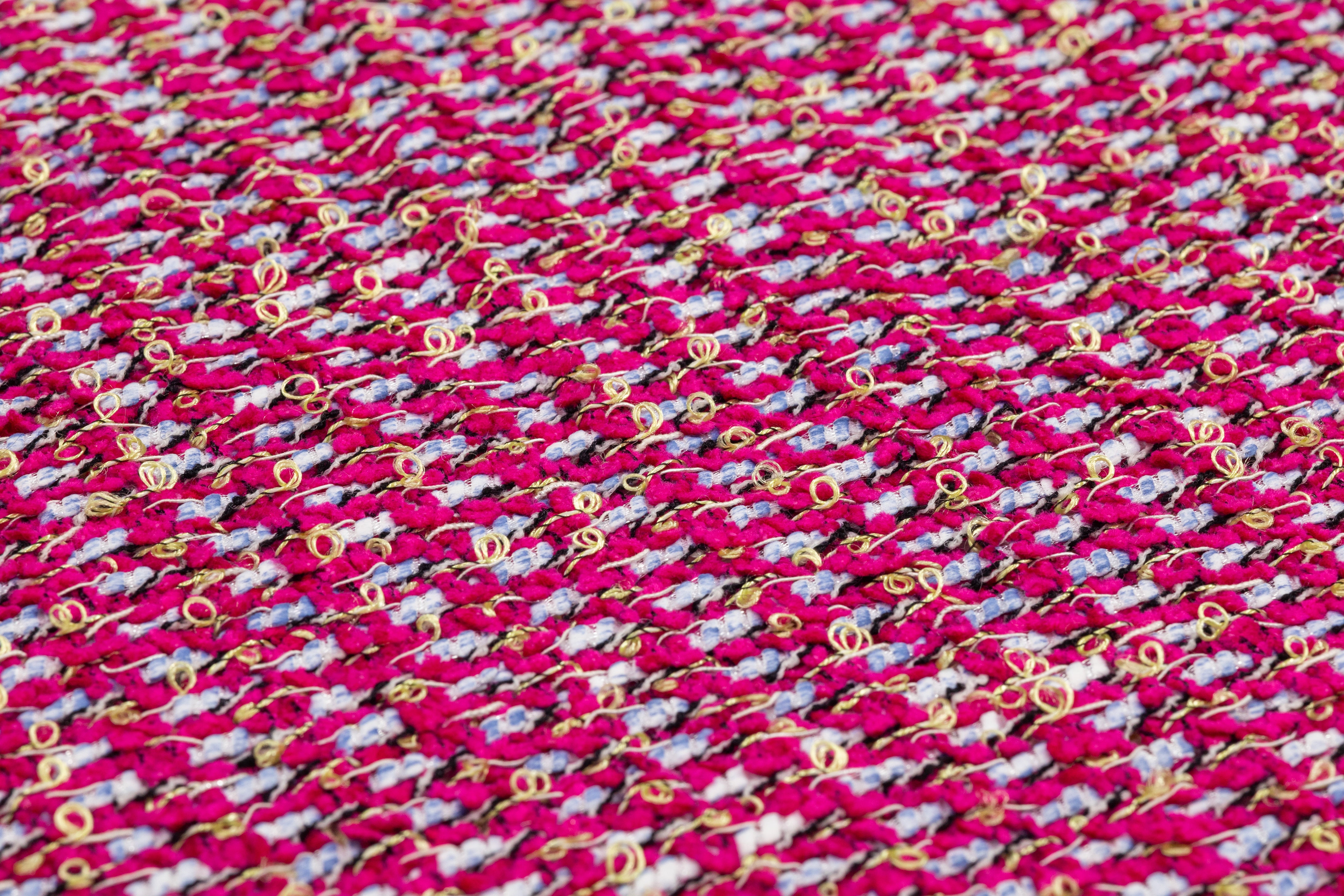 Italian Cotton Blend Tweed Boucle - Magenta / Blue / Gold