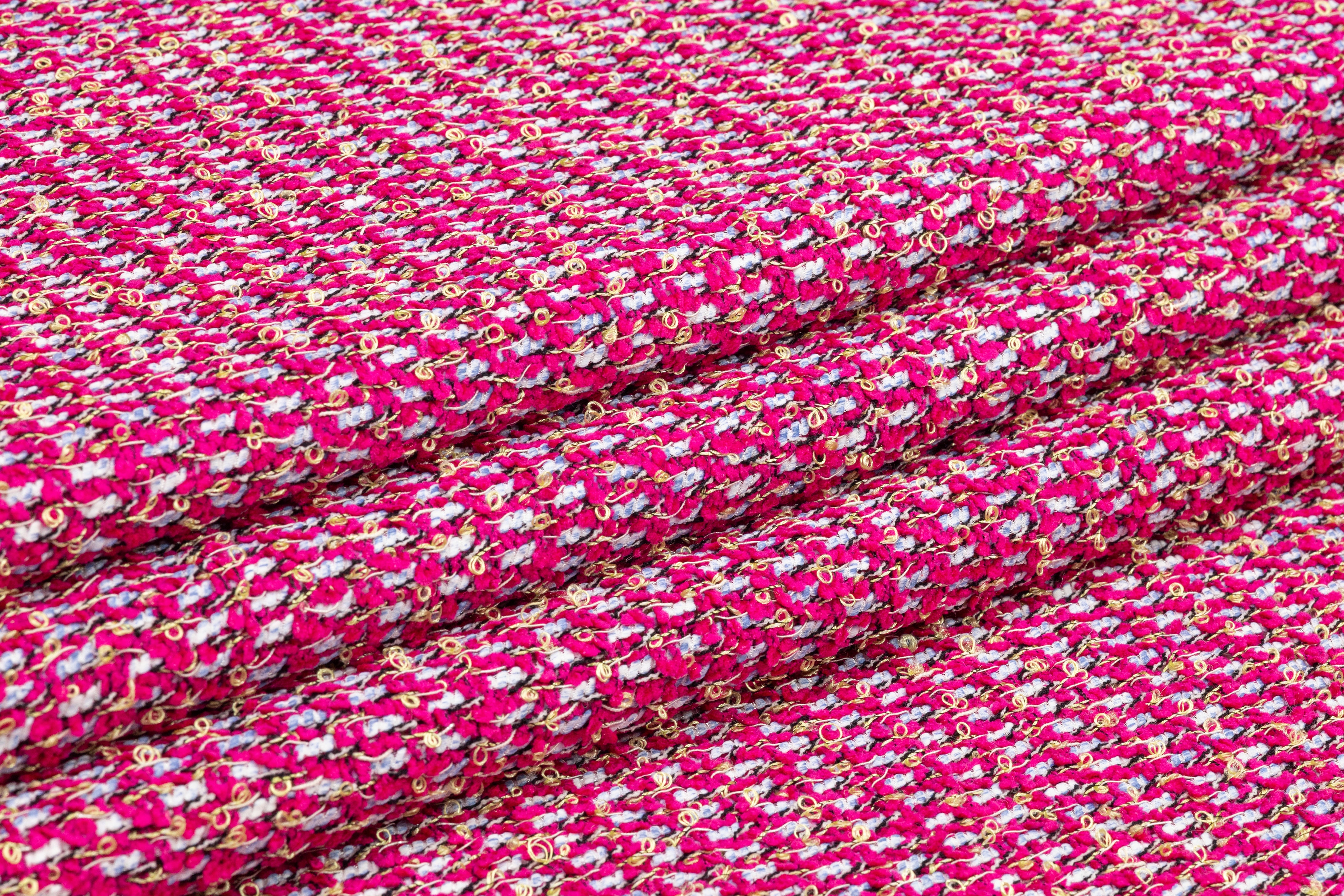 Italian Cotton Blend Tweed Boucle - Magenta / Blue / Gold