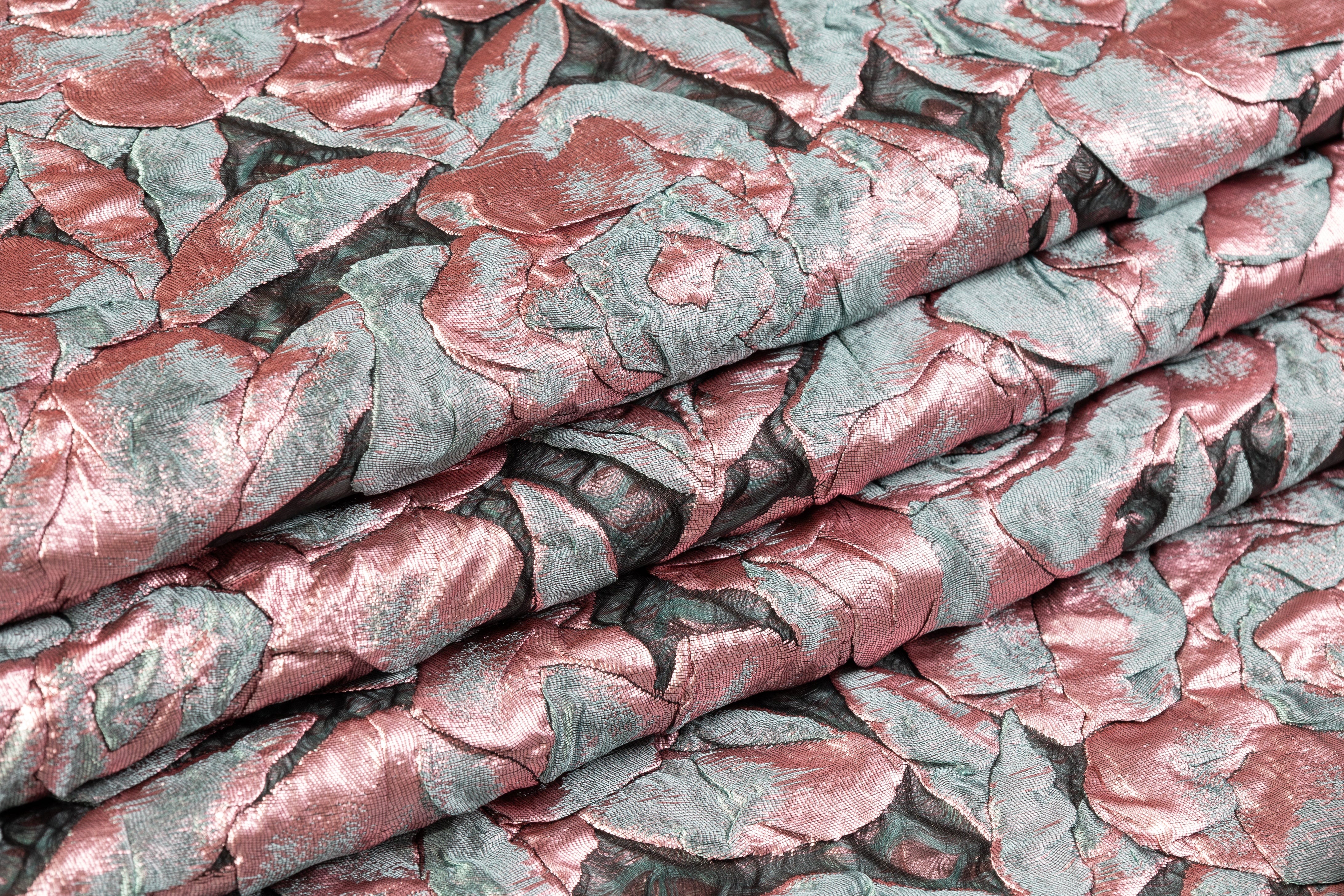 Floral Italian Silk Blend Découpé Brocade - Black / Teal / Pink