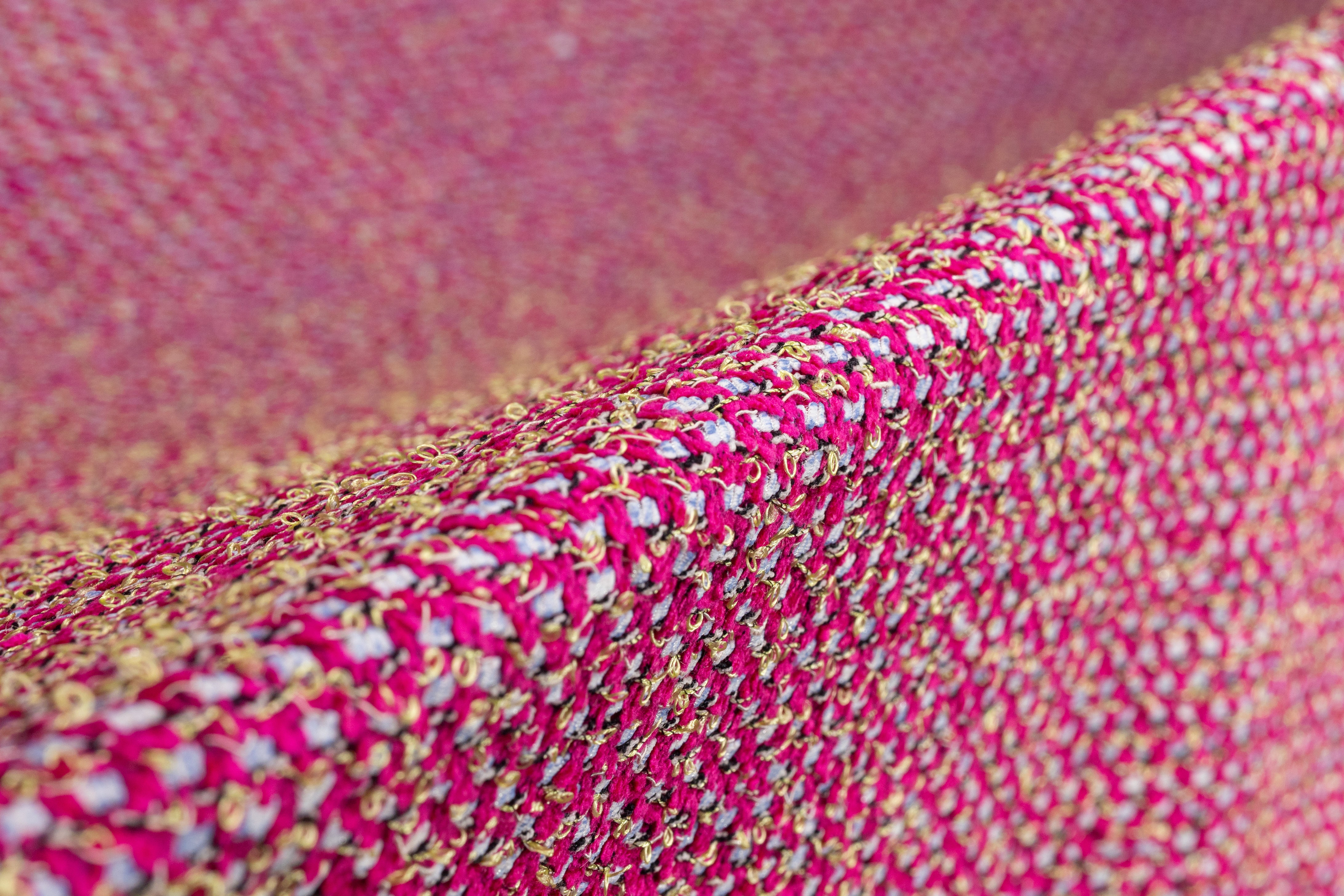 Italian Cotton Blend Tweed Boucle - Magenta / Blue / Gold