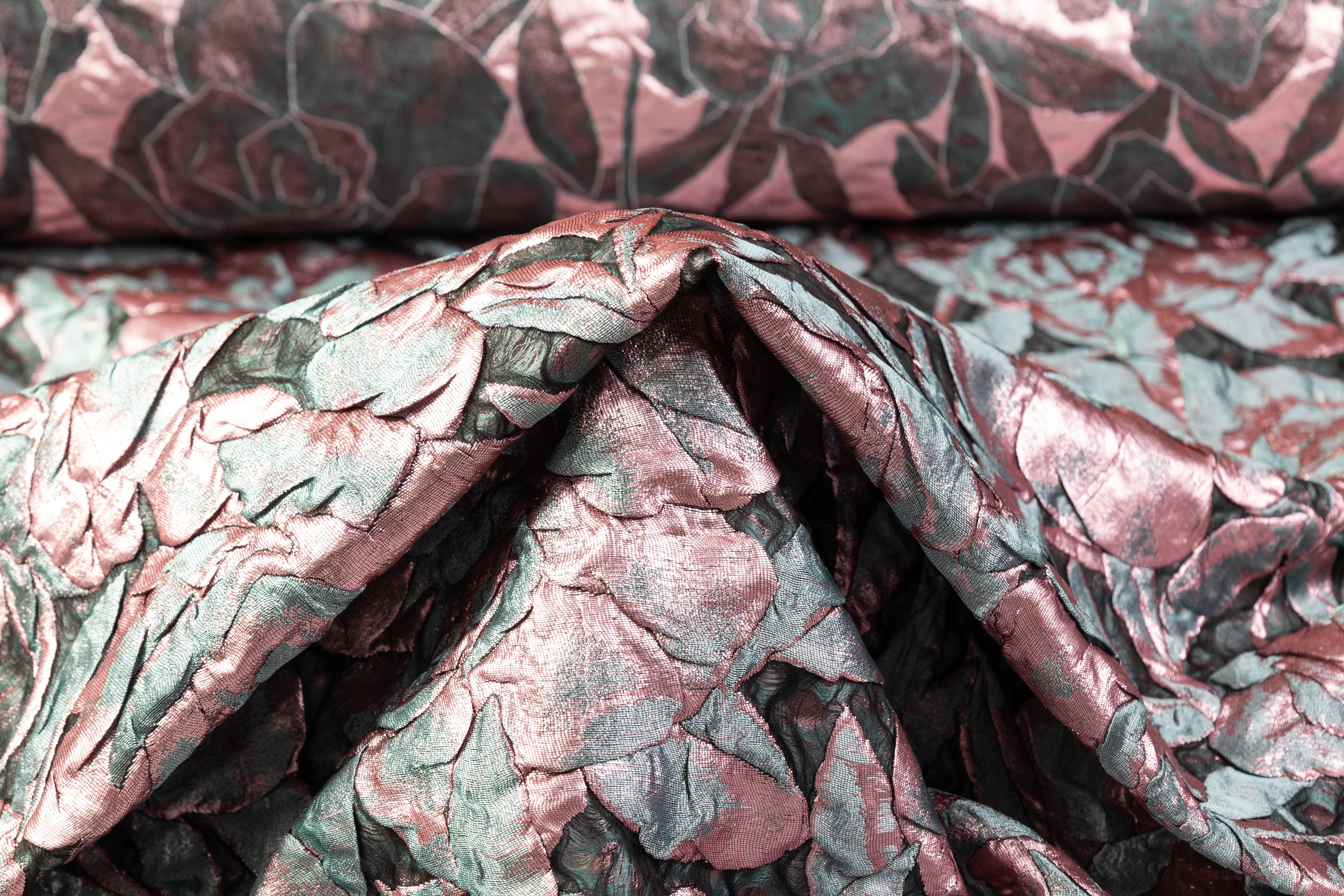 Floral Italian Silk Blend Découpé Brocade - Black / Teal / Pink