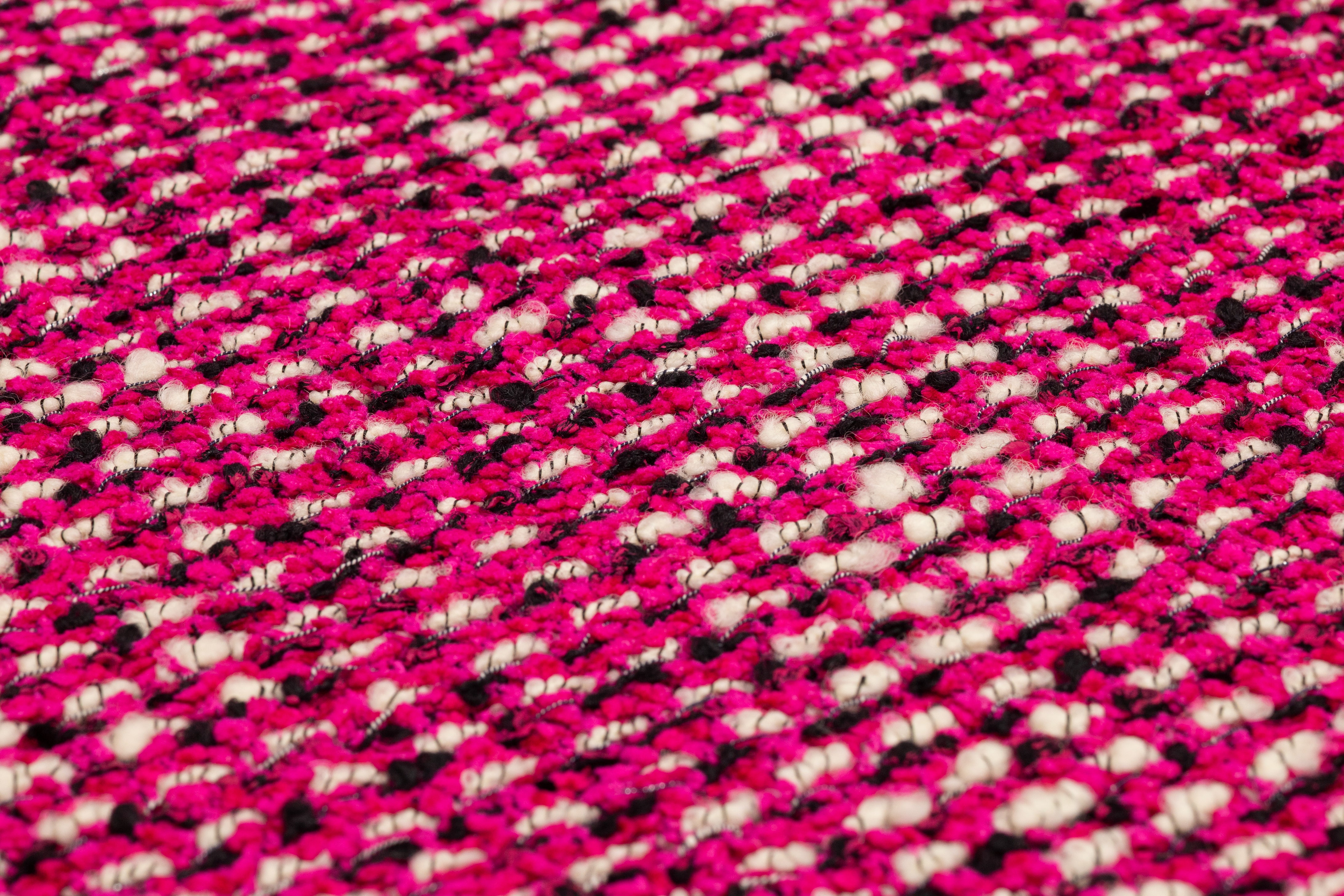 Italian Wool Blend Boucle Tweed - Magenta / Black / Off White