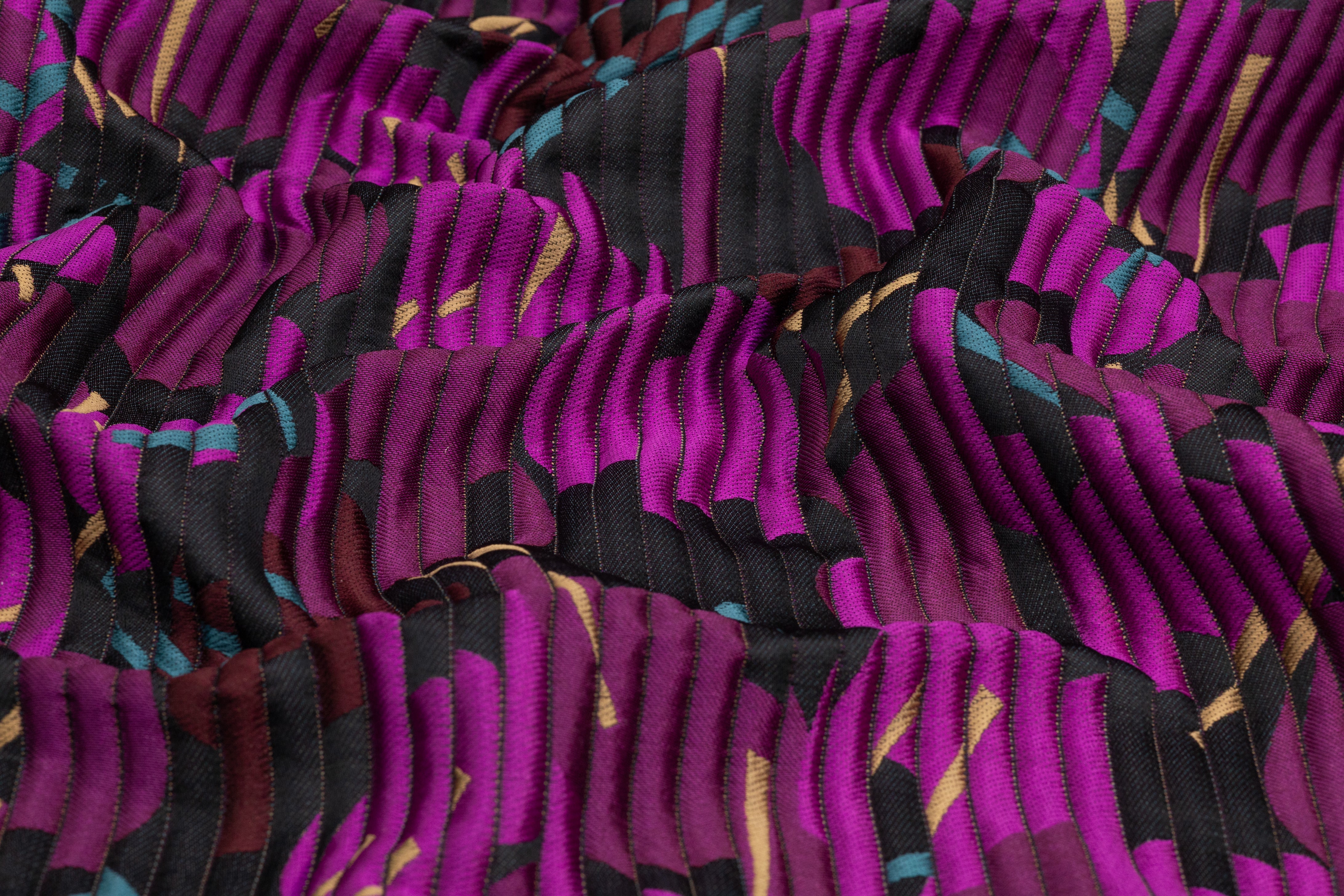 Abstract Ribbed Italian Brocade - Black / Purple