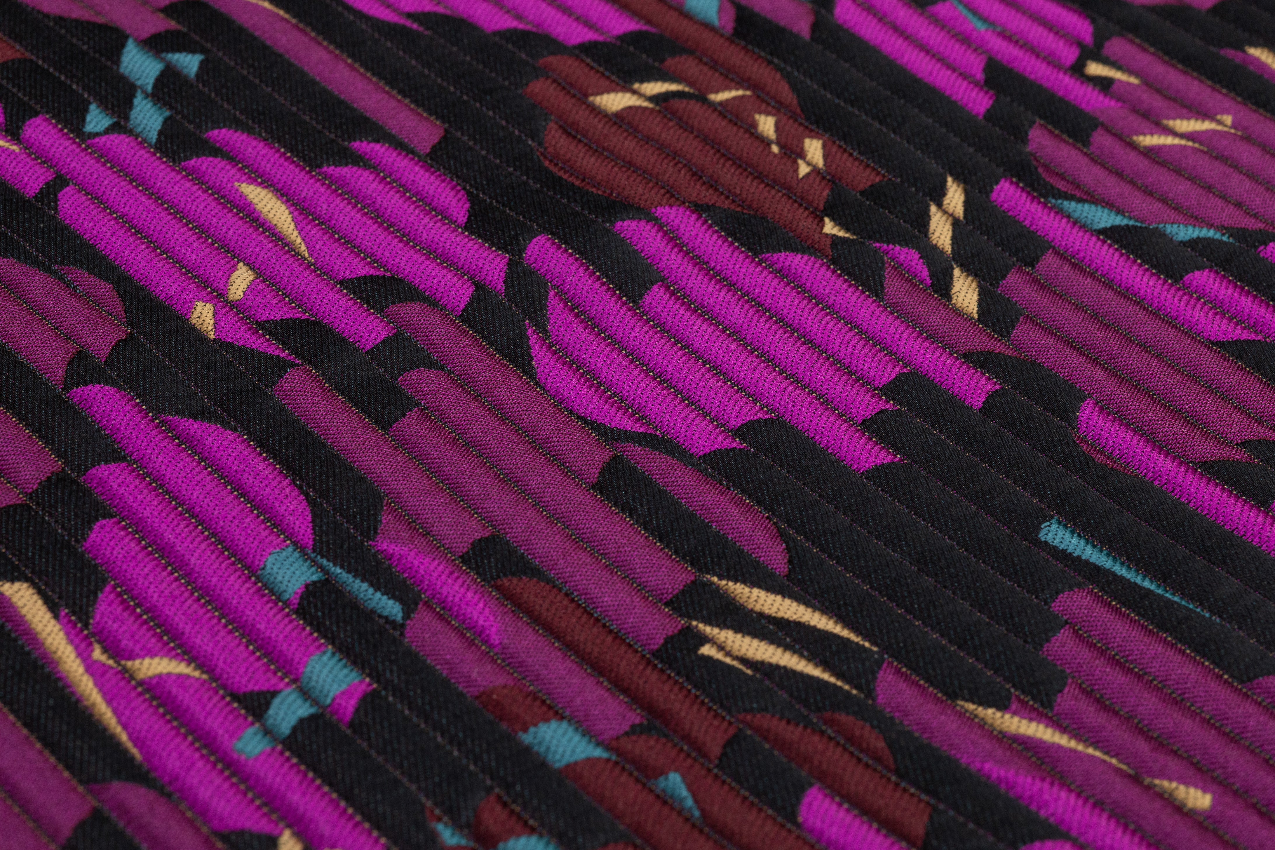 Abstract Ribbed Italian Brocade - Black / Purple